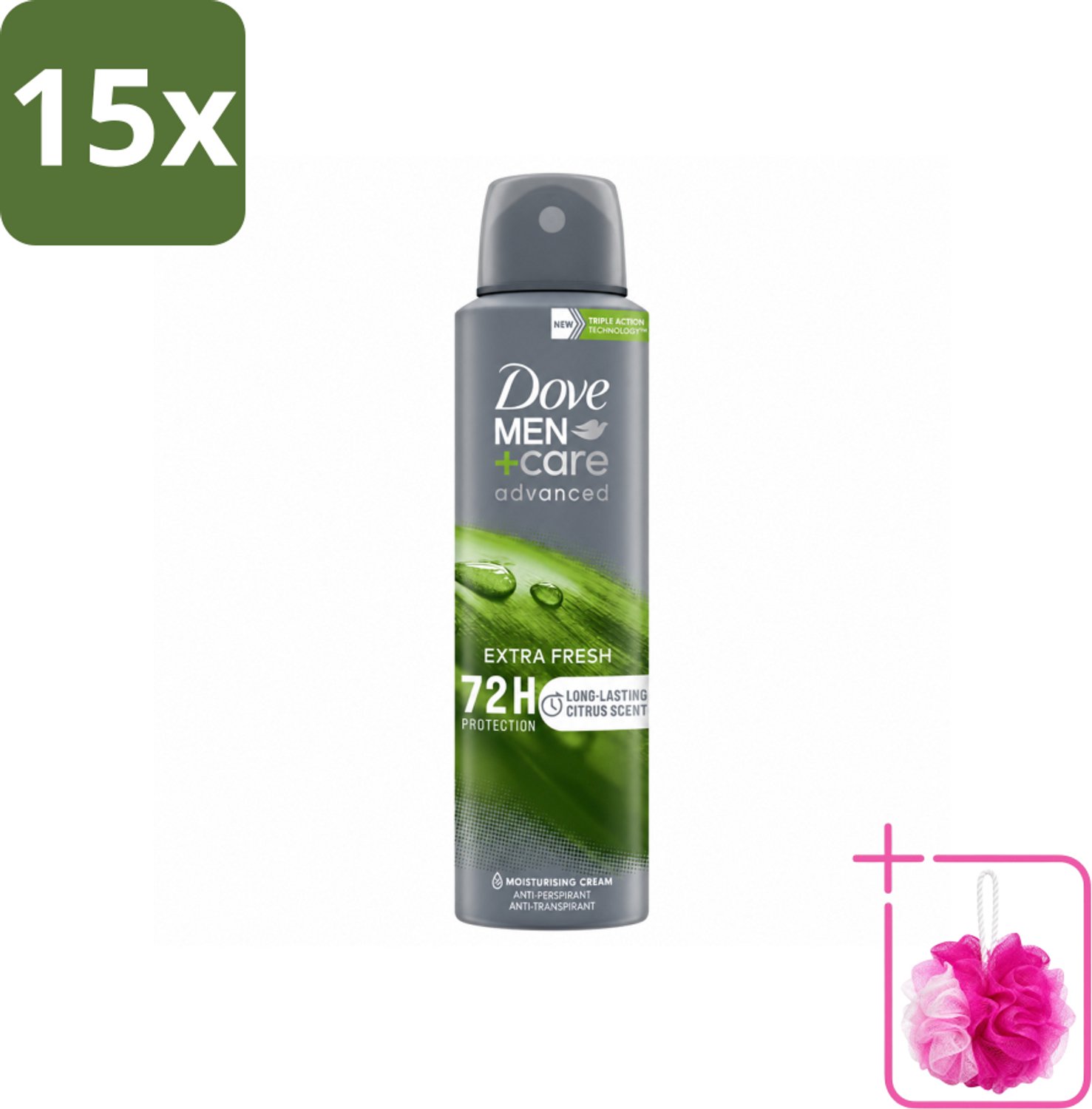 15 x Dove Men+Care Deodorant Spray - Extra Fresh - 150 ml - Bulkverpakking - Anti-zweet - Douchemop - Geurcontrole
