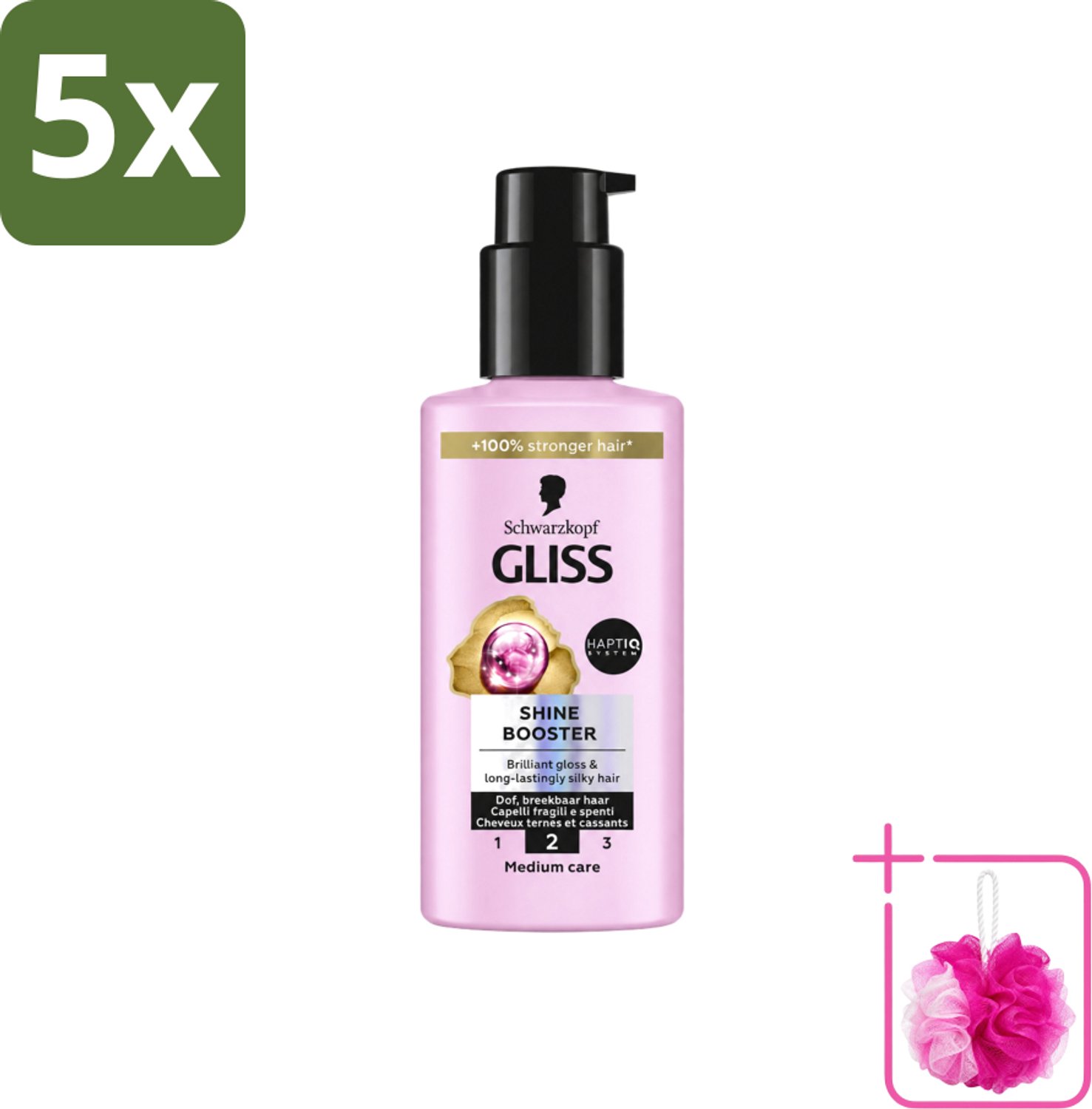 5 x Gliss - Haarserum - Liquid Silk Shine Booster - Fruitige Geur - 100 ml - Bulkverpakking - Haarverzorging - Douchemop - Glans