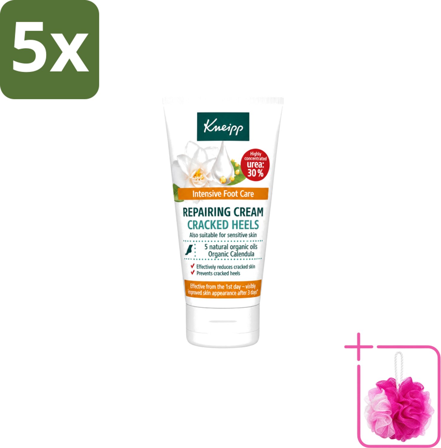 5 x Kneipp - Hielklovencrème - 30 % ureum - Geschikt voor diabetici - 50 ml - Bulkverpakking - Kneipp Hielklovencrème - Douchemop - 30% ureum