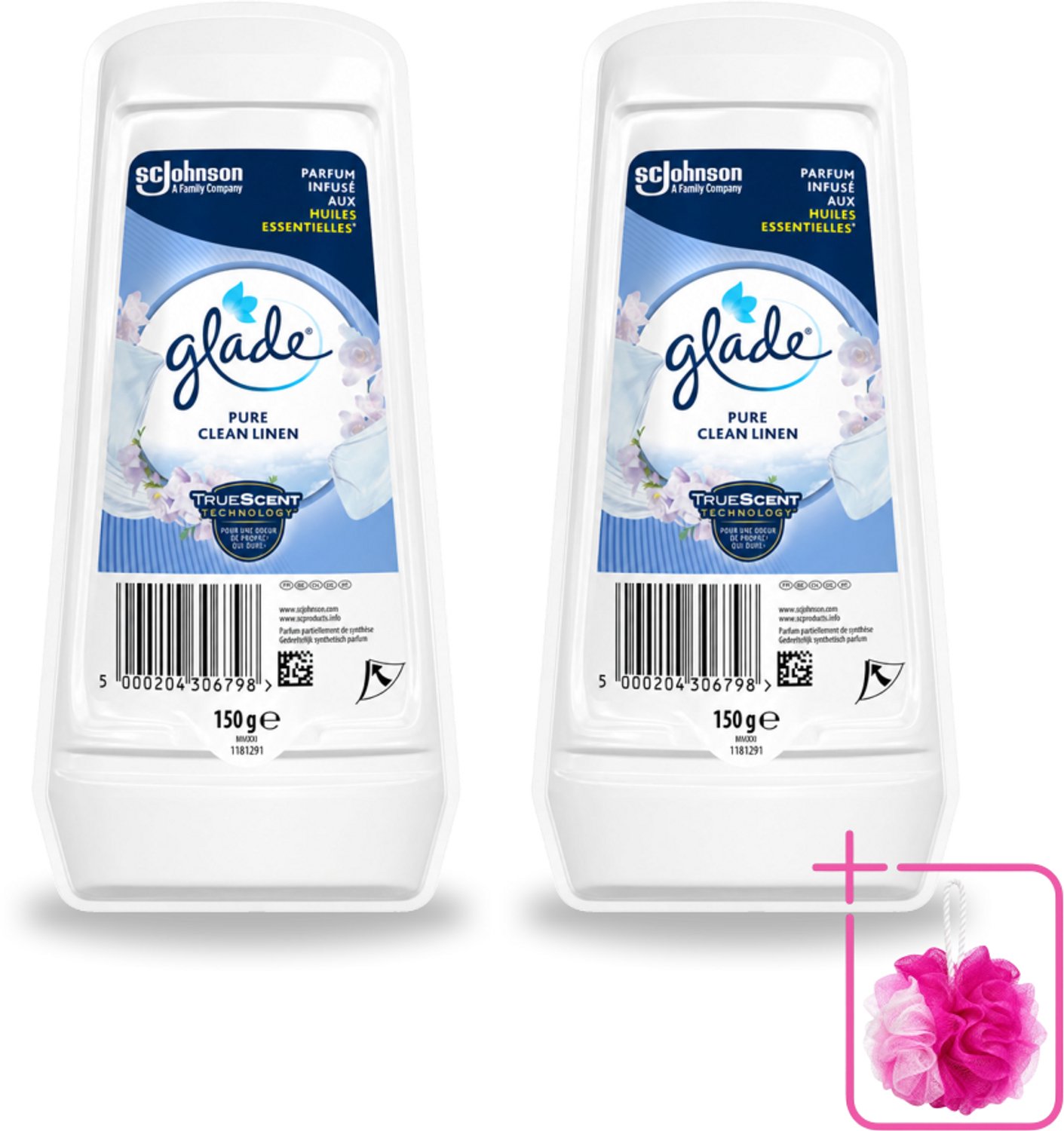 2 x Glade - Gel - Pure Clean Linen - 150 g - Bulkverpakking - Luchtverfrisser - Douchemop - Linnengeur