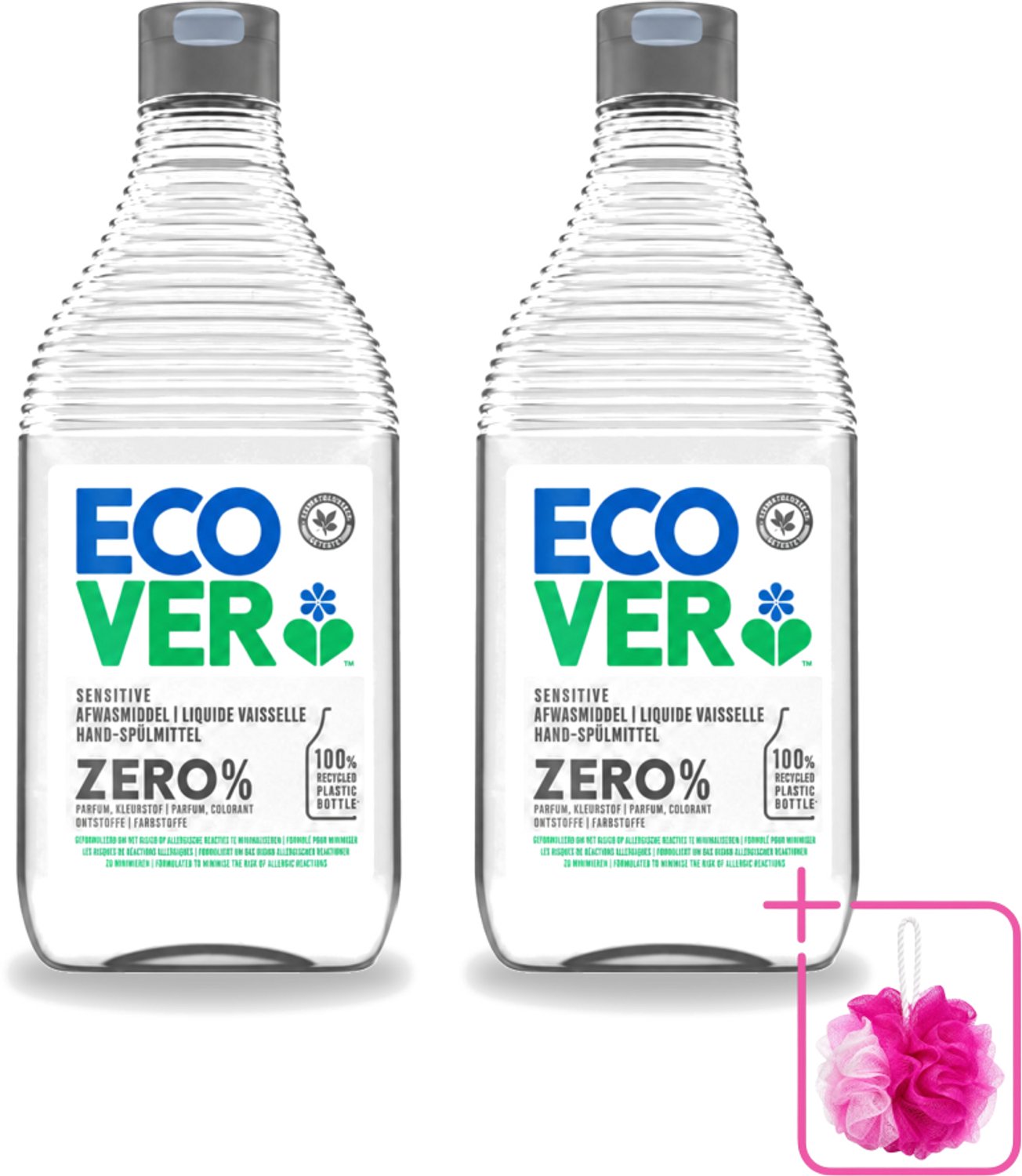 2 x Ecover - Afwasmiddel ZERO - Parfumvrij - 450 ml - Bulkverpakking - Afwasmiddel zonder geur - Douchemop - Hypoallergeen afwasmiddel