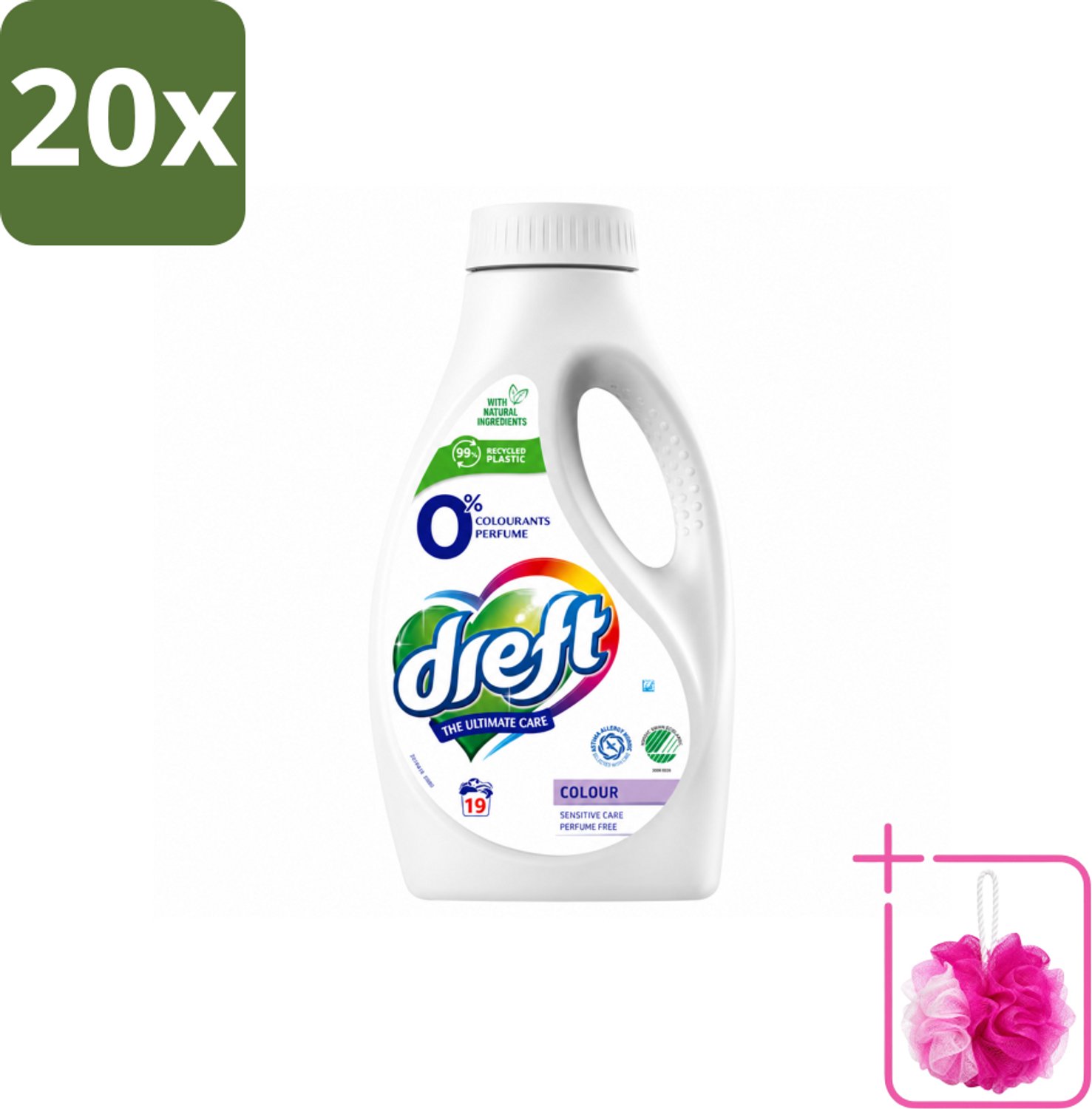 20 x Dreft - Vloeibaar Wasmiddel - 0% Gekleurde Was - Hypoallergeen - 19 Wasbeurten - Bulkverpakking - 0% parfum - Douchemop - Gevoelige huid