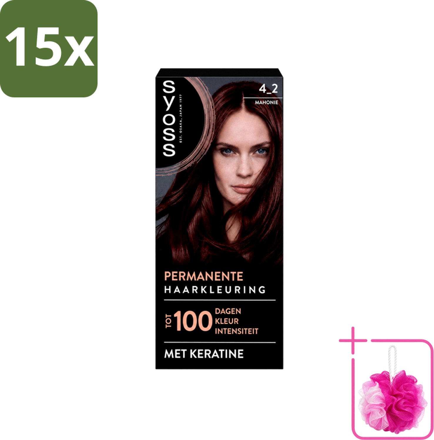 15 x SYOSS - Coloration 4-2 Mahonie - Haarverf - Grijsdekking - Vermindert Haarbreuk - Bulkverpakking - Haarkleuring - Douchemop - Permanente haarkleuring
