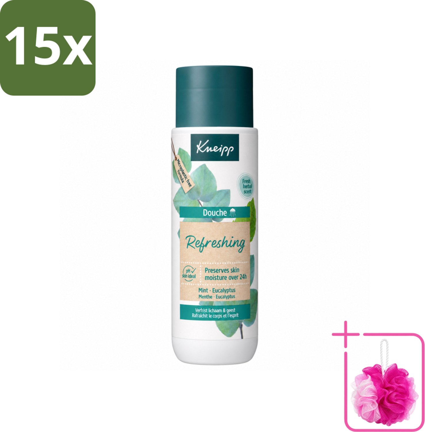 15 x Kneipp - Douchegel - Refreshing - Mint Eucalyptus - 200 ml - Bulkverpakking - Douchegel - Douchemop - Frisheid