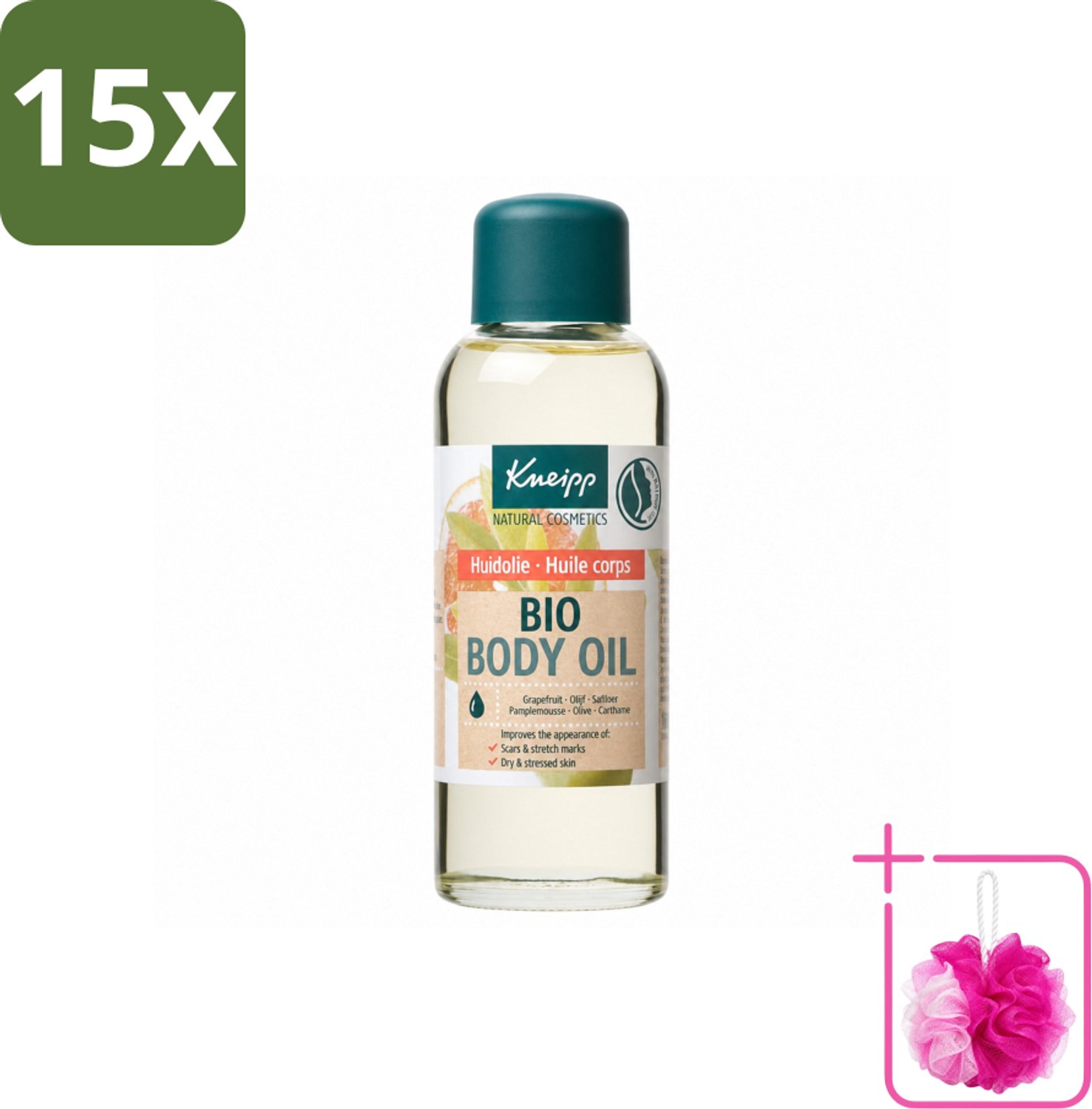 15 x Kneipp - Huidolie - Bio - Voor striae & littekens - 100 ml - Bulkverpakking - Huidverzorging - Douchemop - Striae