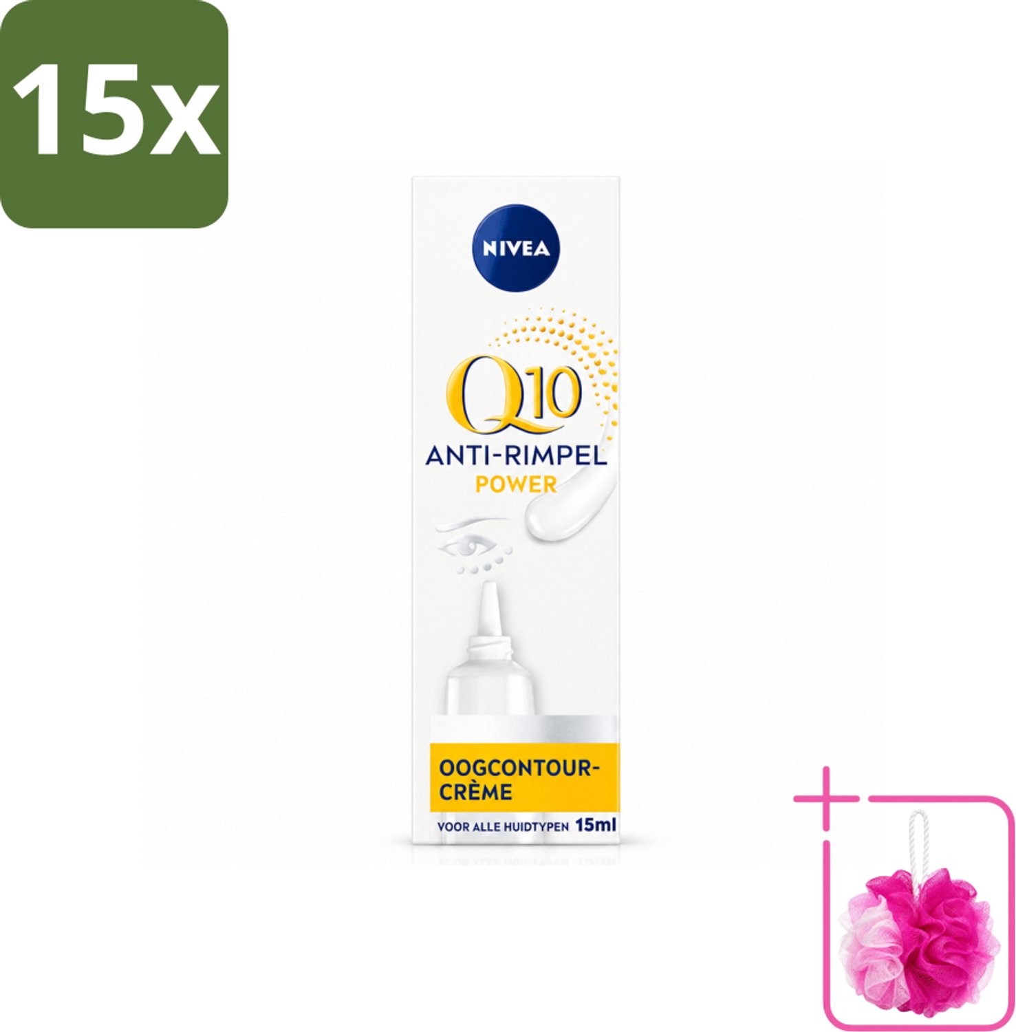 15 x NIVEA - Oogcrème - Q10 POWER - Tegen donkere kringen & rimpels - Voor alle huidtypen - Met Q10 & Creatine - 15 ml - Bulkverpakking - Oogcrème - Douchemop - Donkere kringen