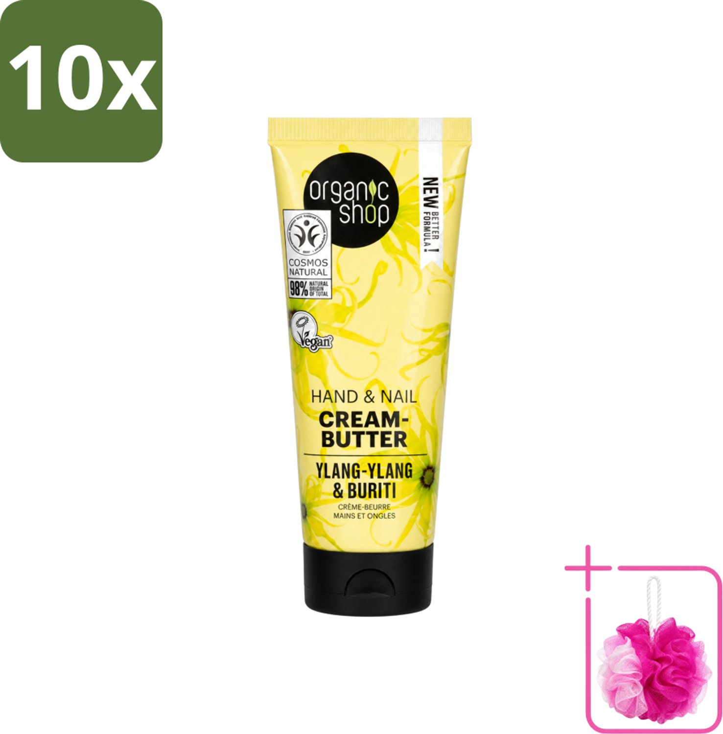 10 x Organic Shop - Ylang-Ylang & Buriti Hand & Nail Cream - Verzachtend en Herstellend - 75 ml - Bulkverpakking - Handcrème - Douchemop - Nagelcrème
