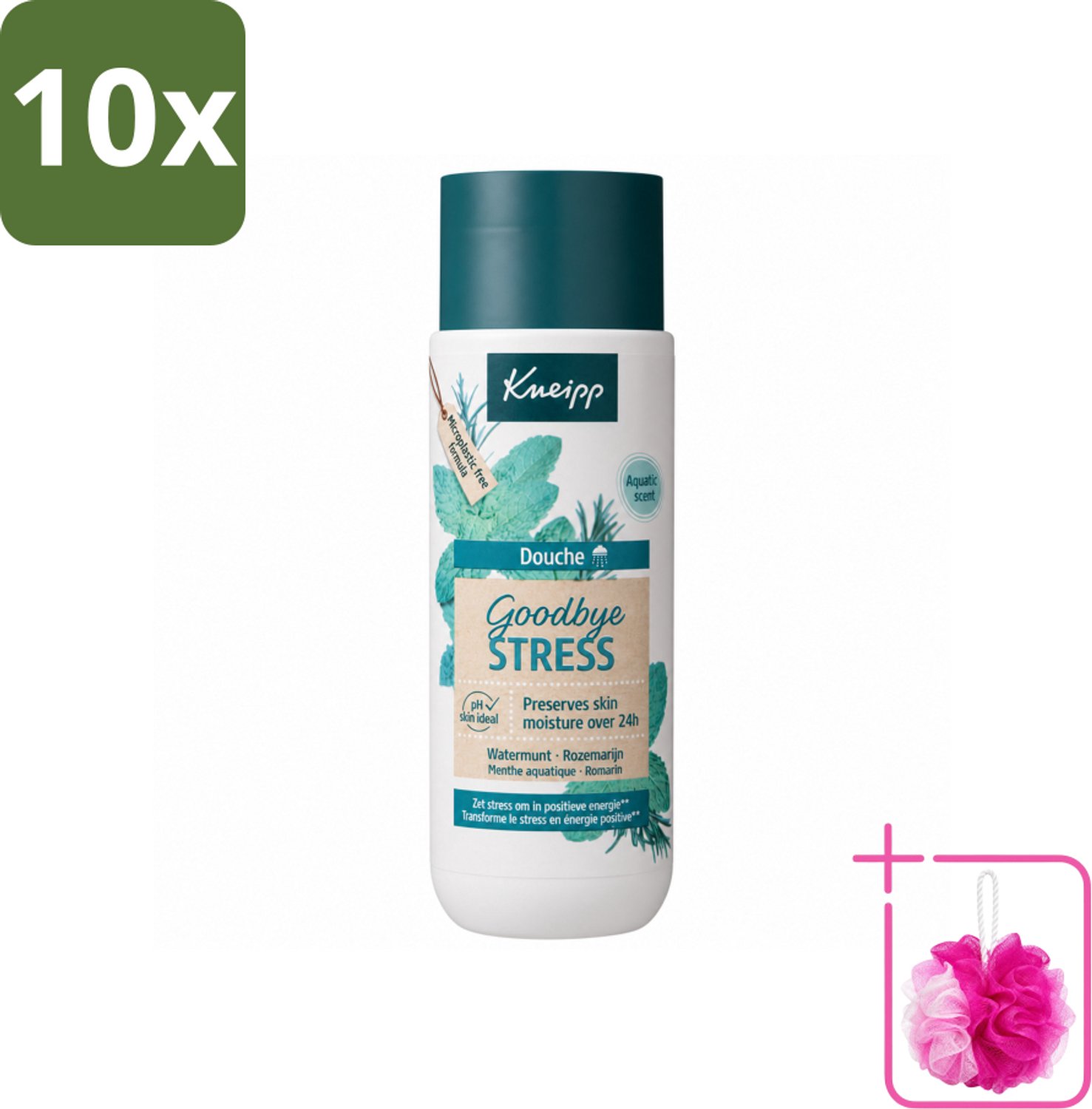 10 x Kneipp - Douchegel - Goodbye Stress - 200 ml - Bulkverpakking - Stressverlichting - Douchemop - Energie