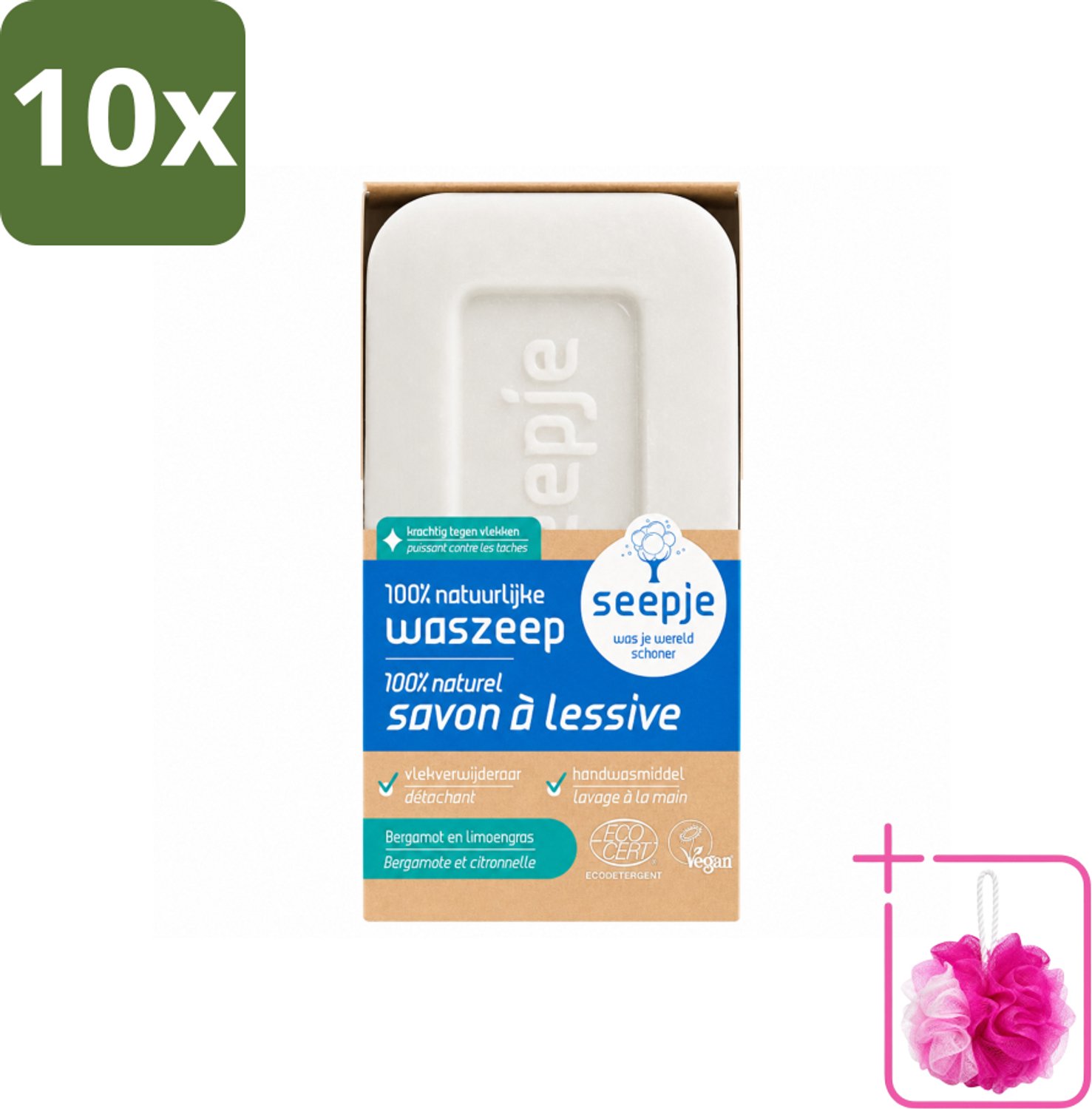 10 x Seepje - Waszeep - Handgemaakt & Natuurlijke Ingrediënten - Blok - 120 gr - Bulkverpakking - Natuurlijke wasmiddelen - Douchemop - Zeepblok