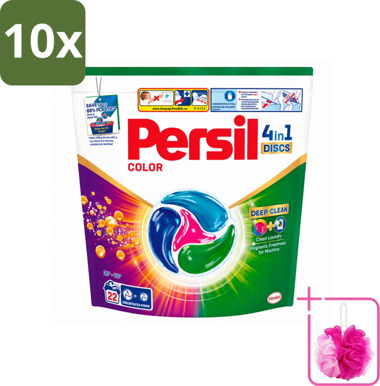 10 x Persil - Wasmiddel - Wasmiddelcapsules Discs Gekleurde Was - Voor Gekleurde Was - 22 wasbeurten - Bulkverpakking - Wasmiddel - Douchemop - Wascapsules
