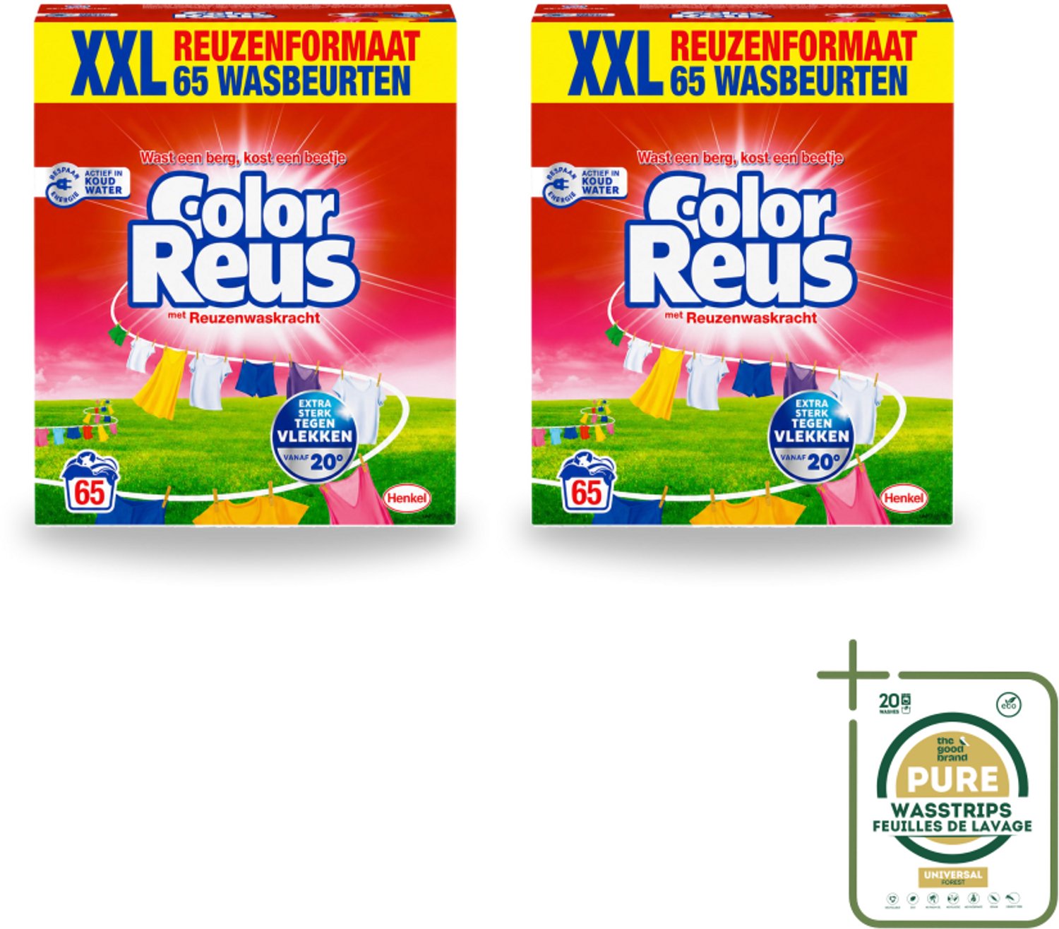 2 x Color Reus - Waspoeder - Gekleurde Was - 65 Wasbeurten - Wasstrips - Kleurbehoud - Waspoeder - Gekleurde Was - Vlekverwijdering - Frisheid