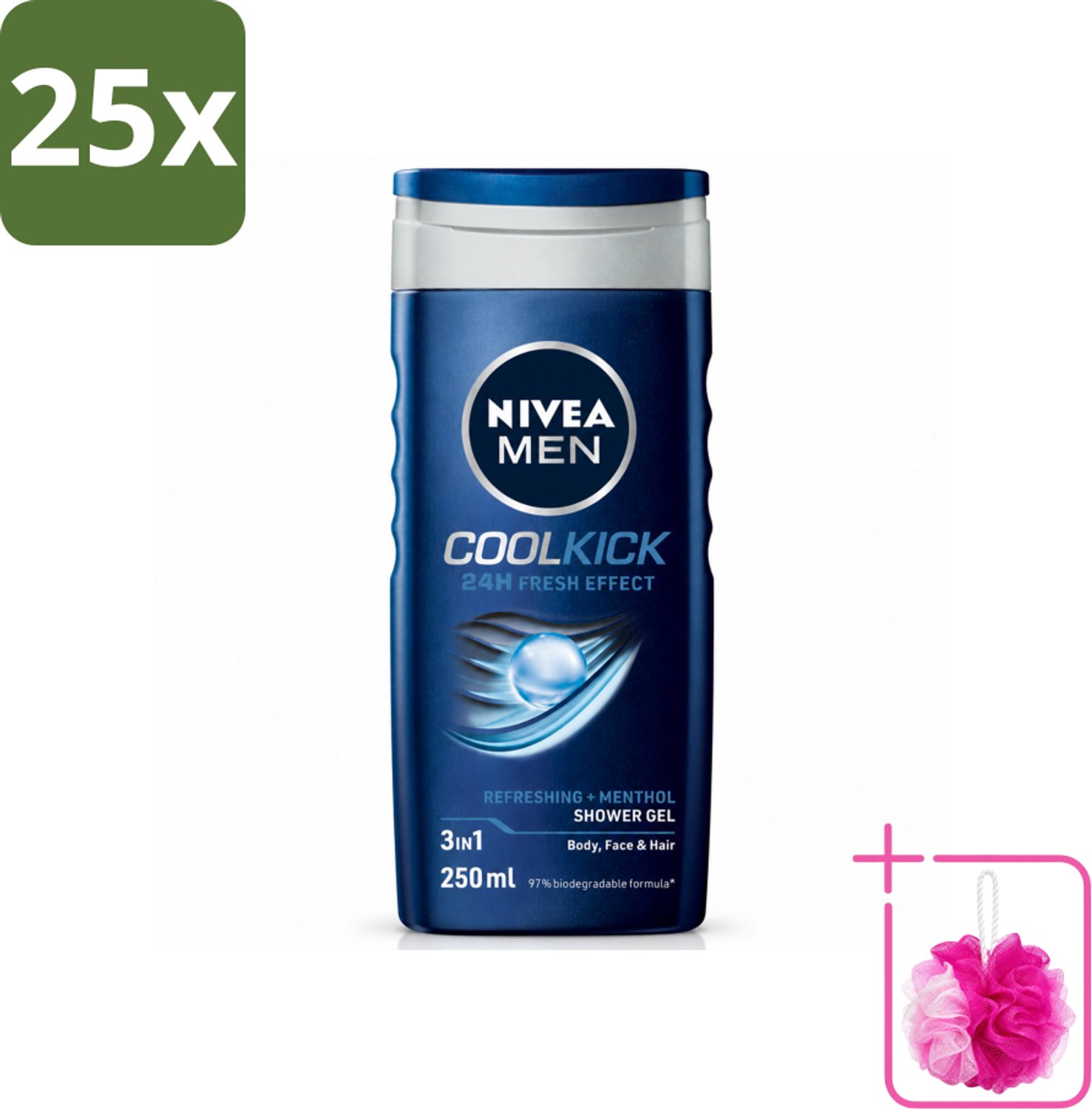 25 x NIVEA MEN - Douchegel - Cool Kick - 250 ml - Bulkverpakking - Douchegel - Douchemop - Shampoo