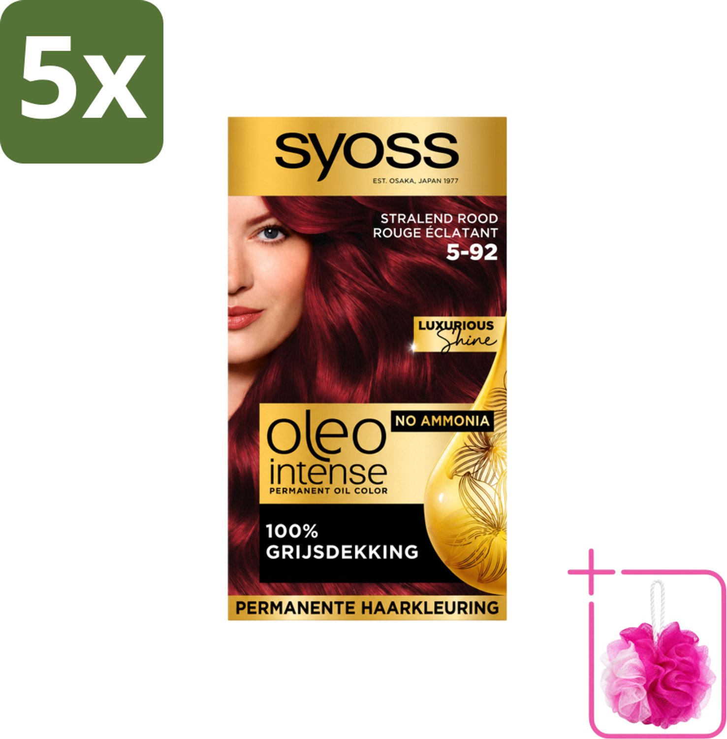 5 x SYOSS - Oleo Intense 5-92 - Haarverf - Permanente Haarkleuring - Stralend Rood - Langdurige Kleur - Bulkverpakking - Haarkleur - Douchemop - Rood