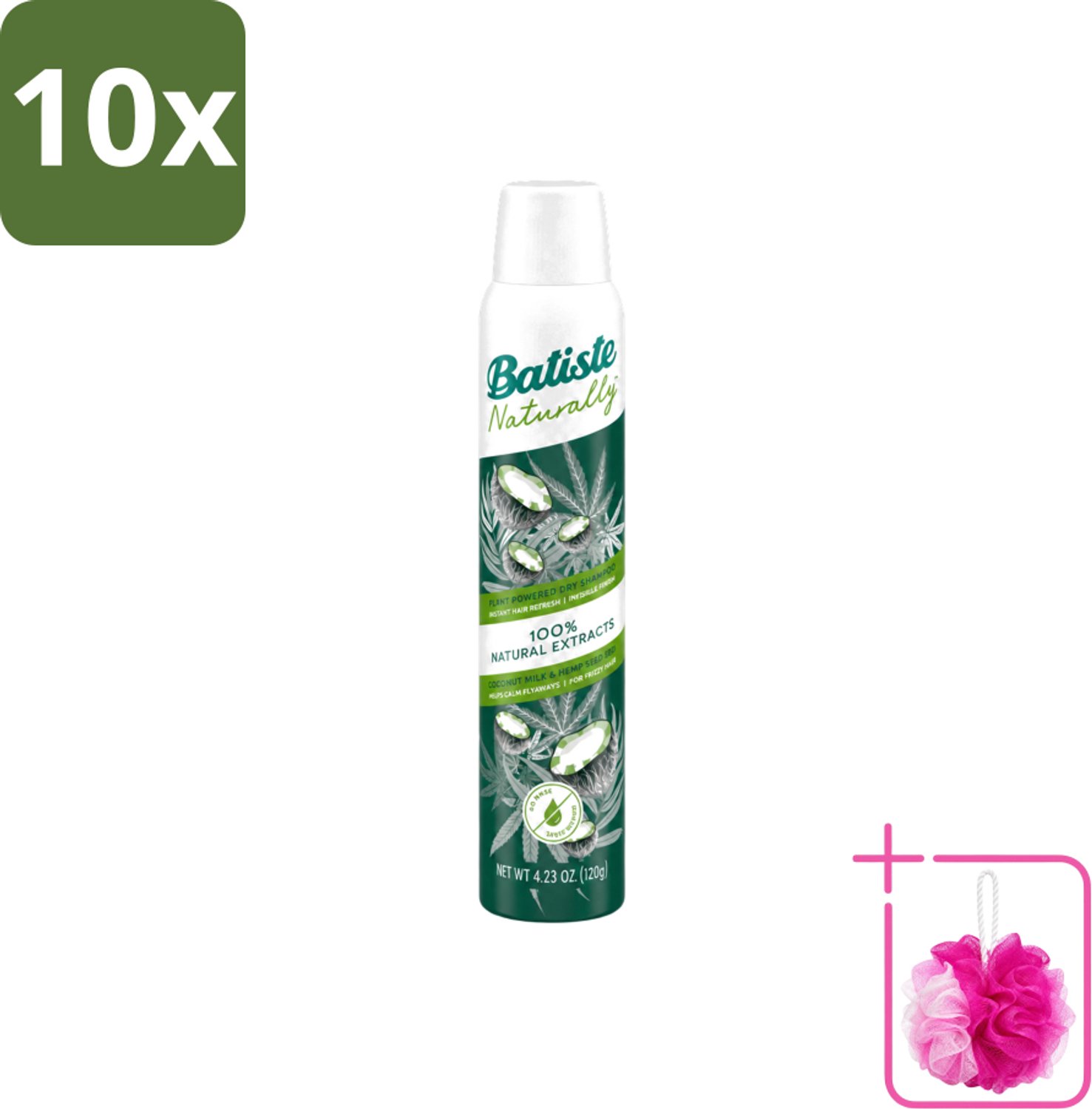 10 x Batiste - Naturally Coconut Milk & Hemp Seed Oil - Droogshampoo - Anti-Pluis en Verfrist - 100% Natuurlijk - 200ml - Bulkverpakking - Natuurlijk haarverzorging - Douchemop - Droogshampoo