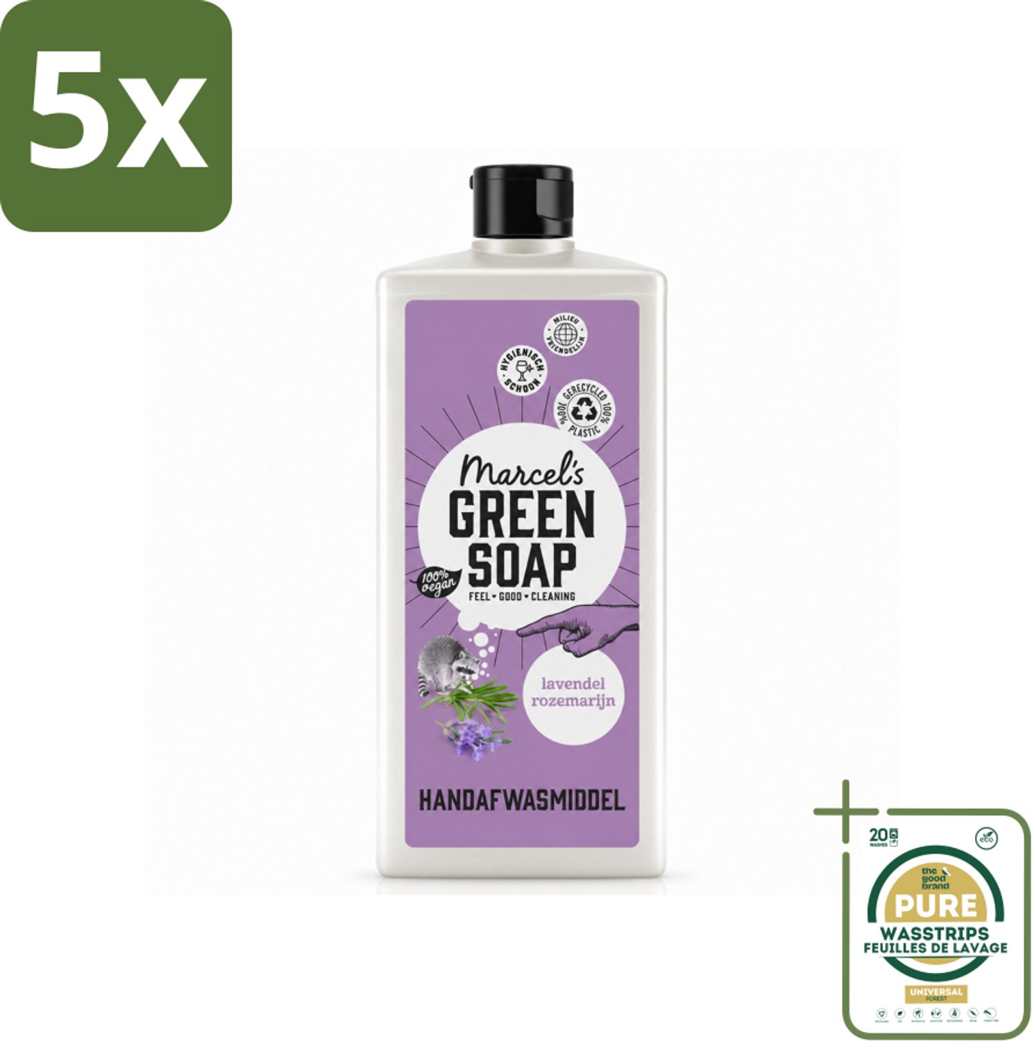5 x Marcel's Green Soap - Afwasmiddel - Lavendel & Rosemarijn - Voor dagelijks gebruik - 500 ml - Wasstrips - Afwasmiddel Lavendel En Rozemarijn - Natuurlijk Afwasmiddel - Vegan Afwasmiddel - Biologisch Afbreekbaar Afwasmiddel - Milde Afwas