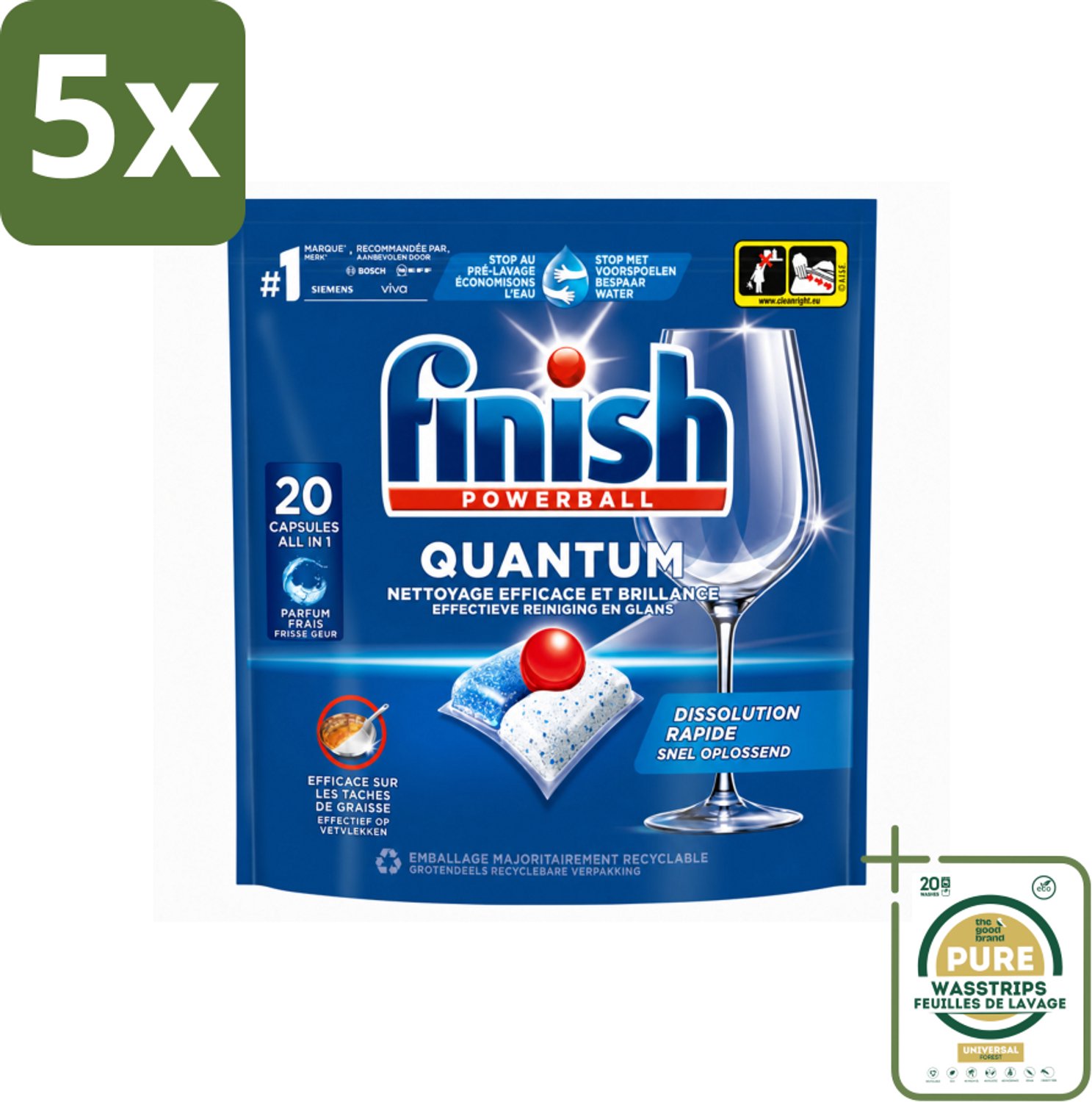 5 x Finish - Vaatwasmiddel - Quantum Vaatwastabletten Regular - Diepe Reiniging - 20 capsules - Wasstrips - Vaatwasmiddel - Vaatwasmiddel Quantum - Vaatwasmiddel Regular - Vaatwasmiddel Diep Reinigen - Vaatwasmiddel Glans