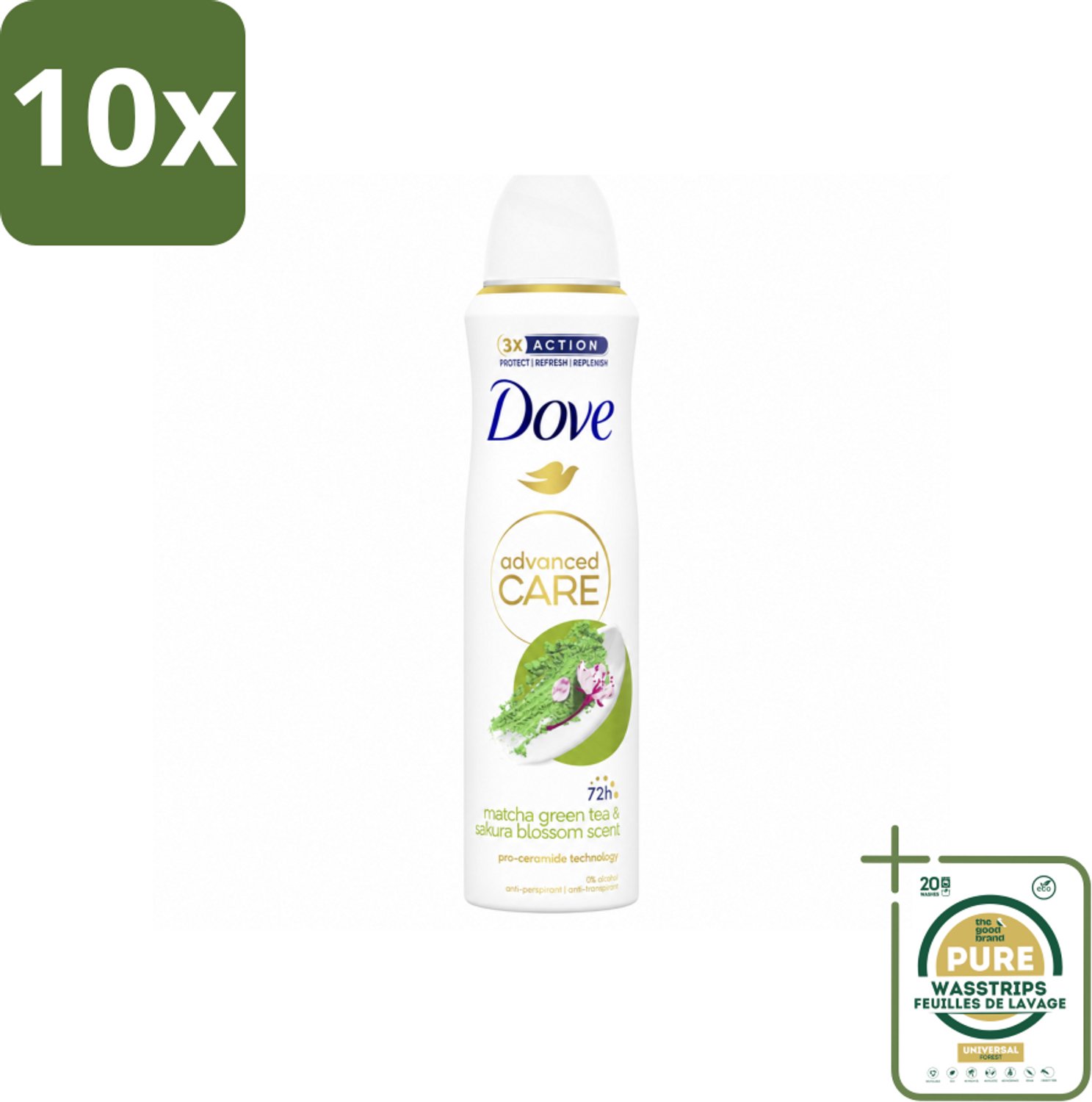 10 x Dove Deodorant Spray - Matcha & Sakura - 150 ml - Wasstrips - Deodorant Spray - Anti-Transpirant - Matcha & Sakura - Frisheid - Zweetbehandeling