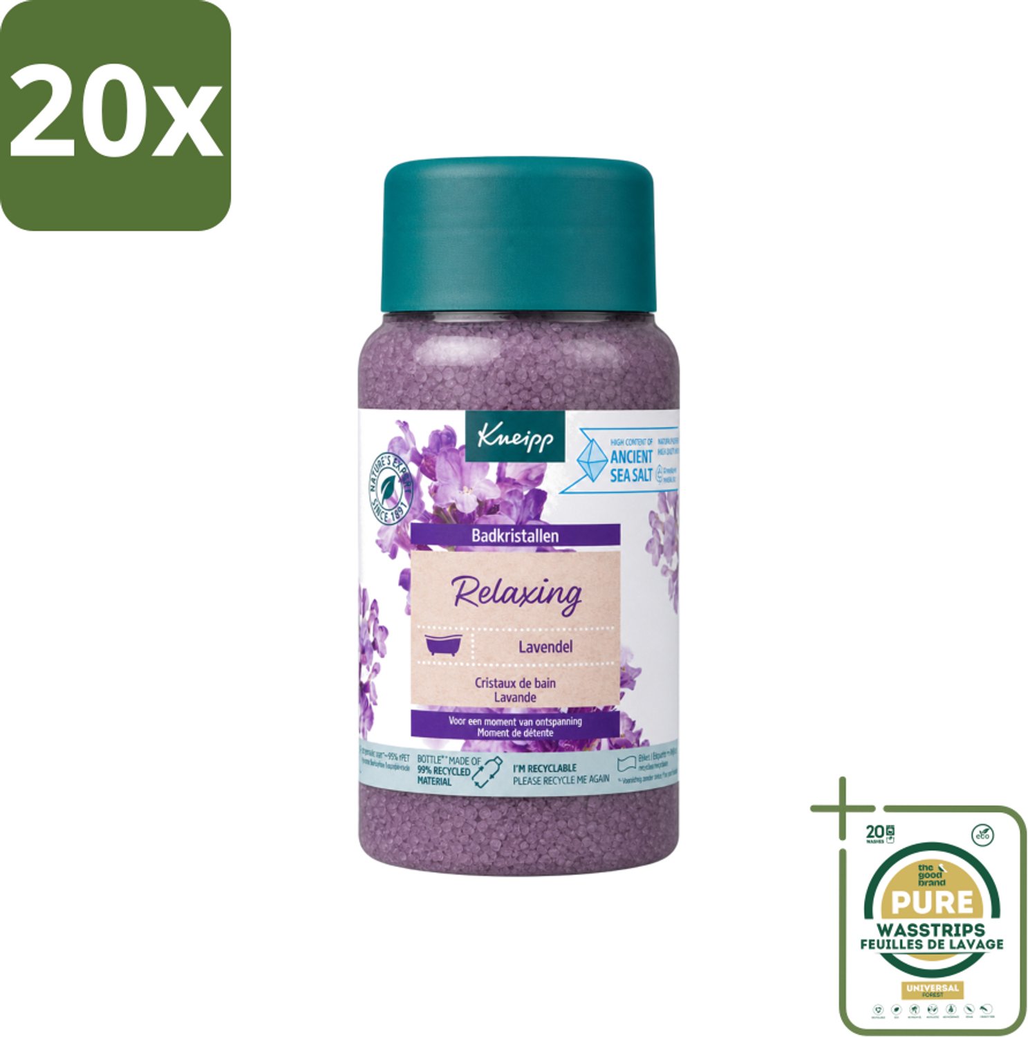 20 x Kneipp - Badzout - Badkristallen - Lavendel - 600 g - Wasstrips - Badzout - Badkristallen - Ontspanning - Lavendel - Thermaal Zout