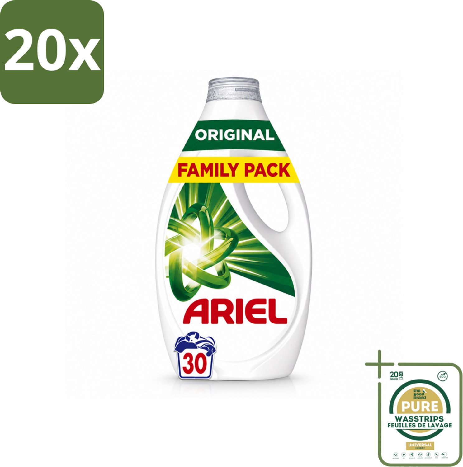 20 x Ariel - Vloeibaar Wasmiddel - Original - 30 Wasbeurten - 1350 ml - Wasstrips - Vloeibaar Wasmiddel - Ariel - Wasmiddel Voor Koud Wassen - Vlekverwijdering - Frisse Geur