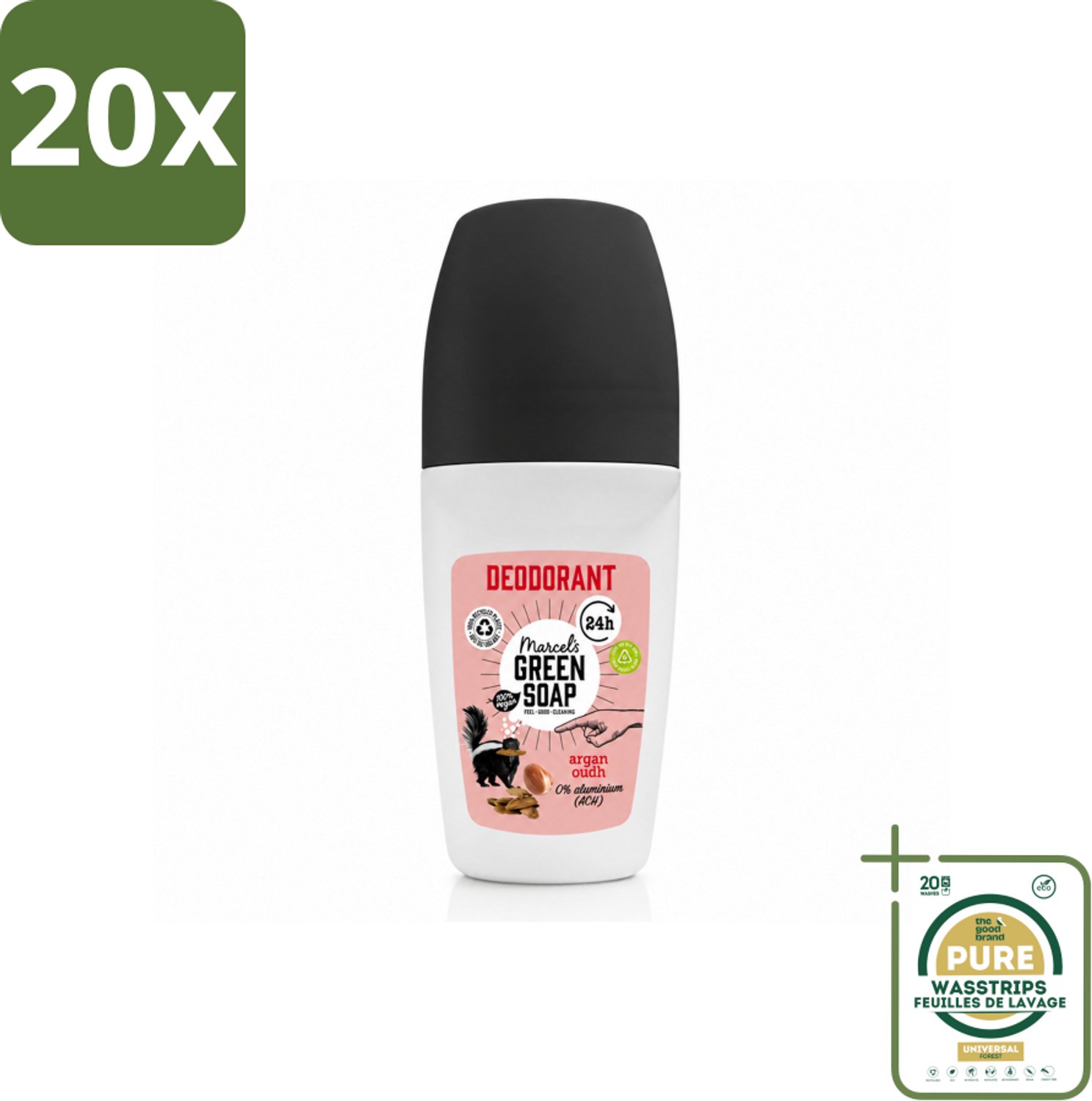 20 x Marcel's Green Soap - Deodorant Roller - Argan & Oudh - Langdurige frisheid - 50 ml - Wasstrips - Deodorant - Argan En Oudh - Geur - Huidverzorging - Langdurige Frisheid
