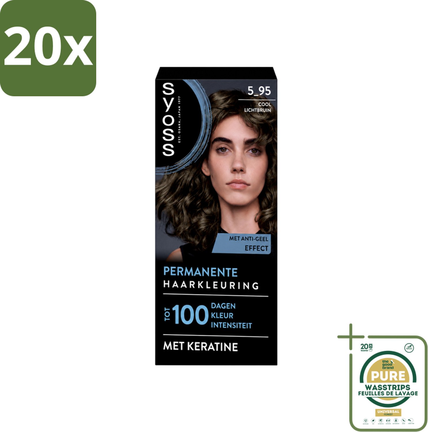 20 x SYOSS - Permanent Coloration 5-95 - Haarverf - Permanente Haarkleuring - Cool Lichtbruin - Grijsdekking - Vermindert Haarbreuk - Wasstrips - Haarverf - Haarkleur - Keratine - Permanent Kleur - Cool Lichtbruin