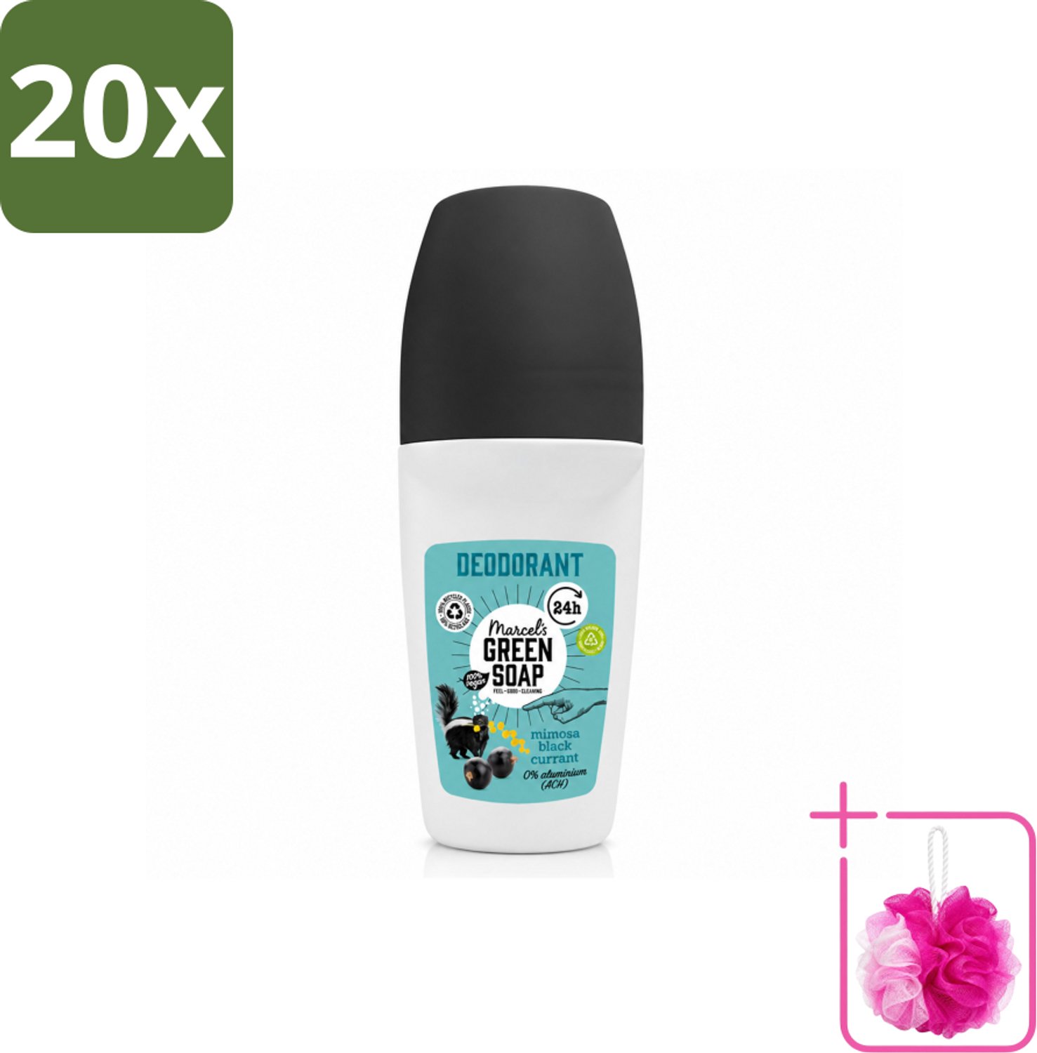 20 x Marcel's Green Soap - Deodorant Roller - Mimosa & Blackcurrant - Langdurige frisheid - 50 ml - Bulkverpakking - Deodorant - Douchemop - Deodorant Roller