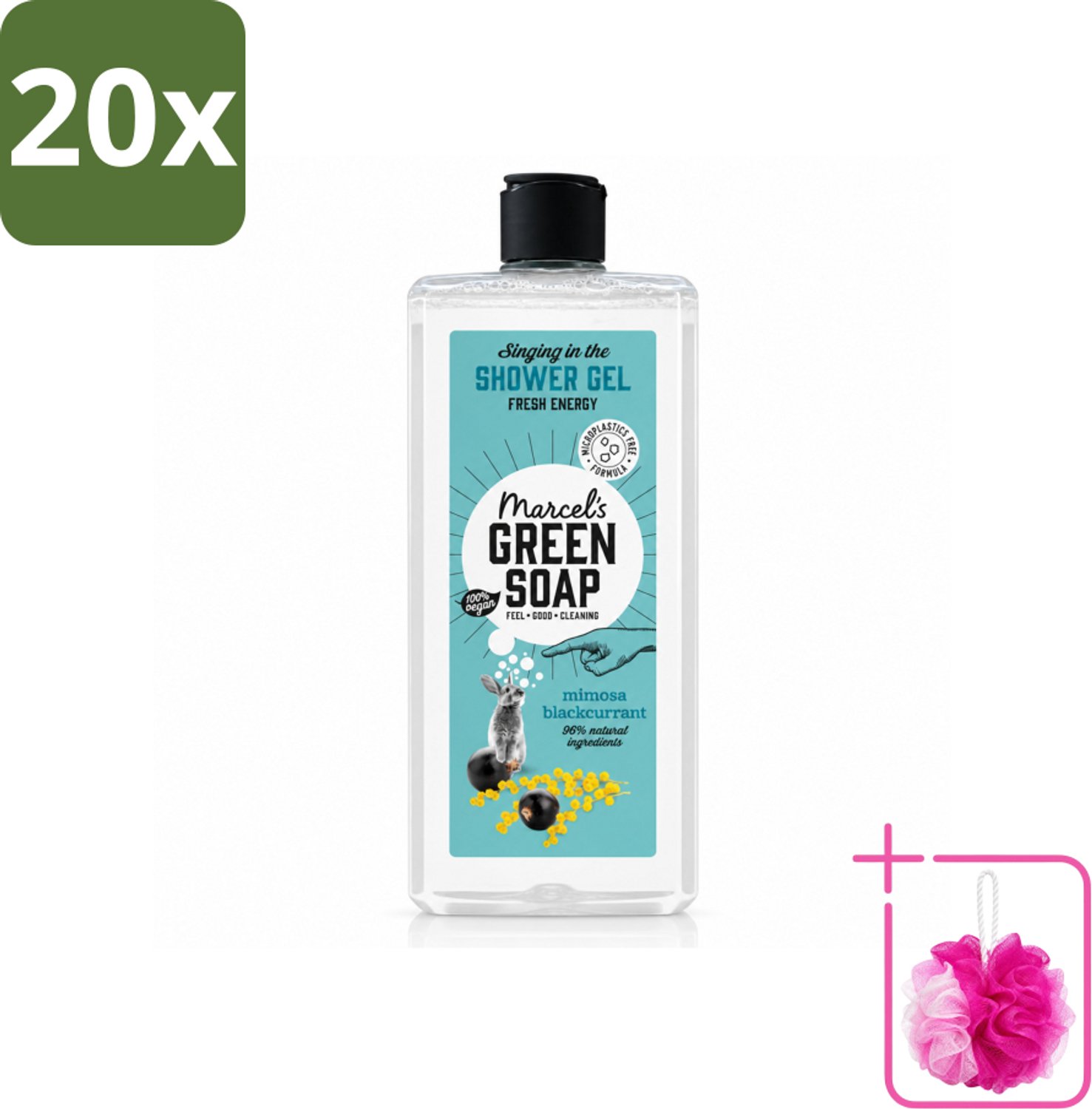 20 x Marcel's Green Soap - Douchegel - Mimosa & Zwarte Bes - Verzorgend & zacht - 300 ml - Bulkverpakking - Douchegel - Douchemop - Natuurlijke douchegel