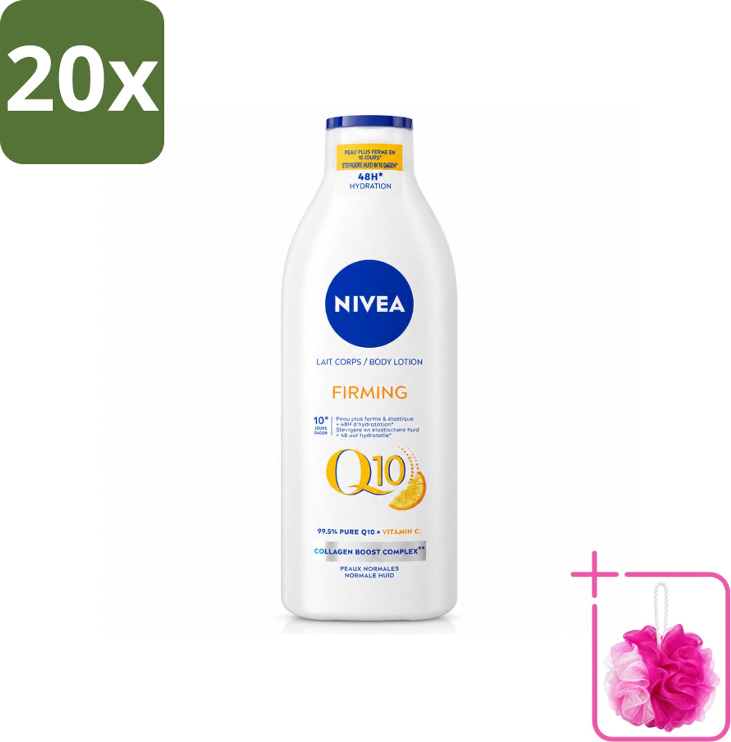 20 x Nivea - Q10 - Verstevigende Bodylotion - Vitamine C - 48 uur Hydratatie - Voor Normale Huid - 400 ml - Bulkverpakking - Q10 bodylotion - Douchemop - Huidversteviging