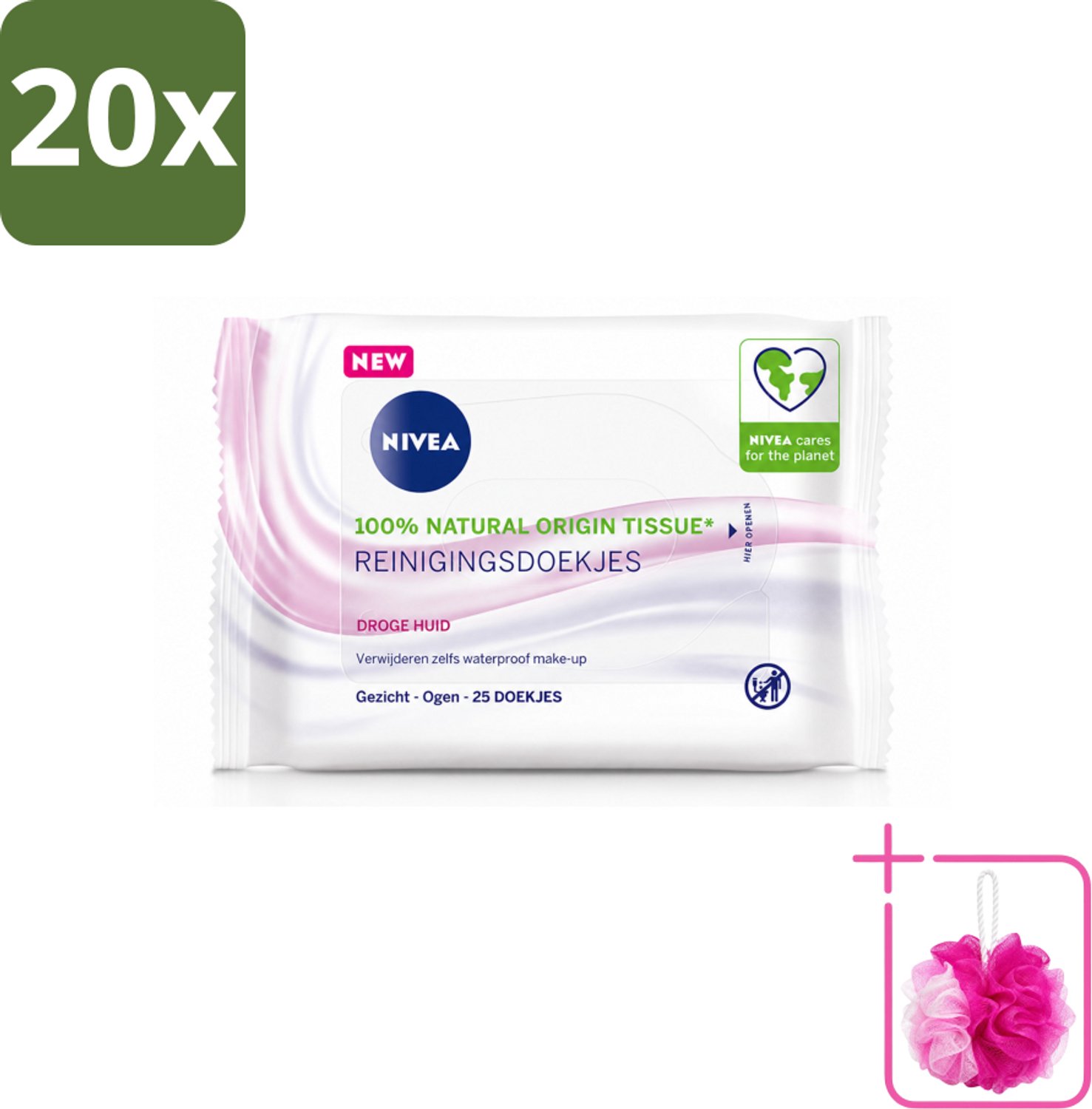 20 x NIVEA - Reinigingsdoekjes - Verzachtend - Droge Huid - Verwijdert Waterbestendige Make-up - 25 Doekjes - Bulkverpakking - Reinigingsdoekjes - Douchemop - Gezicht reinigen