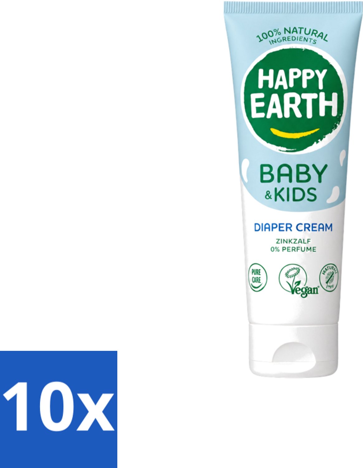 10 x Happy Earth – Diaper Cream – 100% Natuurlijk Baby & Kids – 75 ml - Voordeelverpakking - 10 stuks