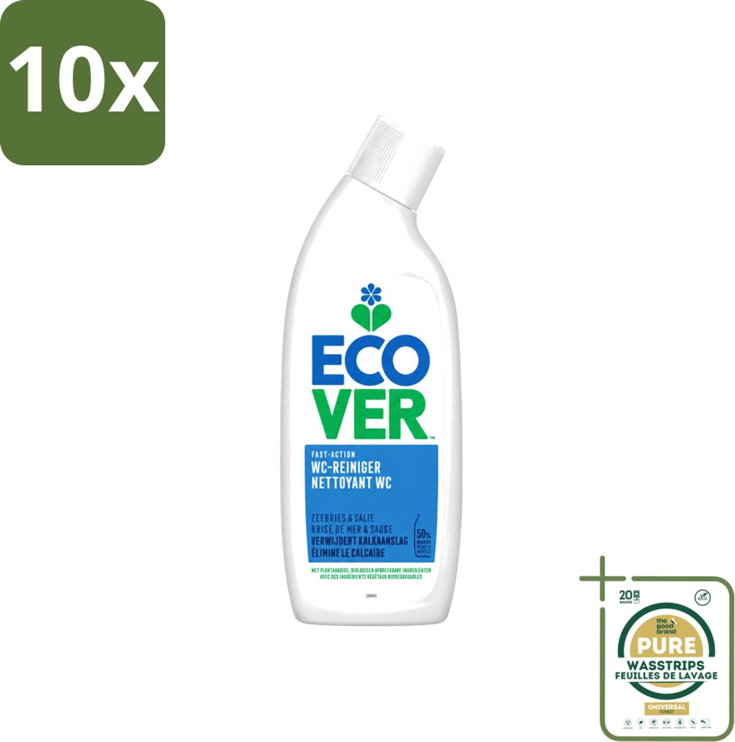 10 x Ecover - Toiletreiniger - Zeebries & Salie - 750 ml - Wasstrips - Toiletreiniger - Zeebries En Salie - Ontkalken - Reinigen - Natuurlijke Geur