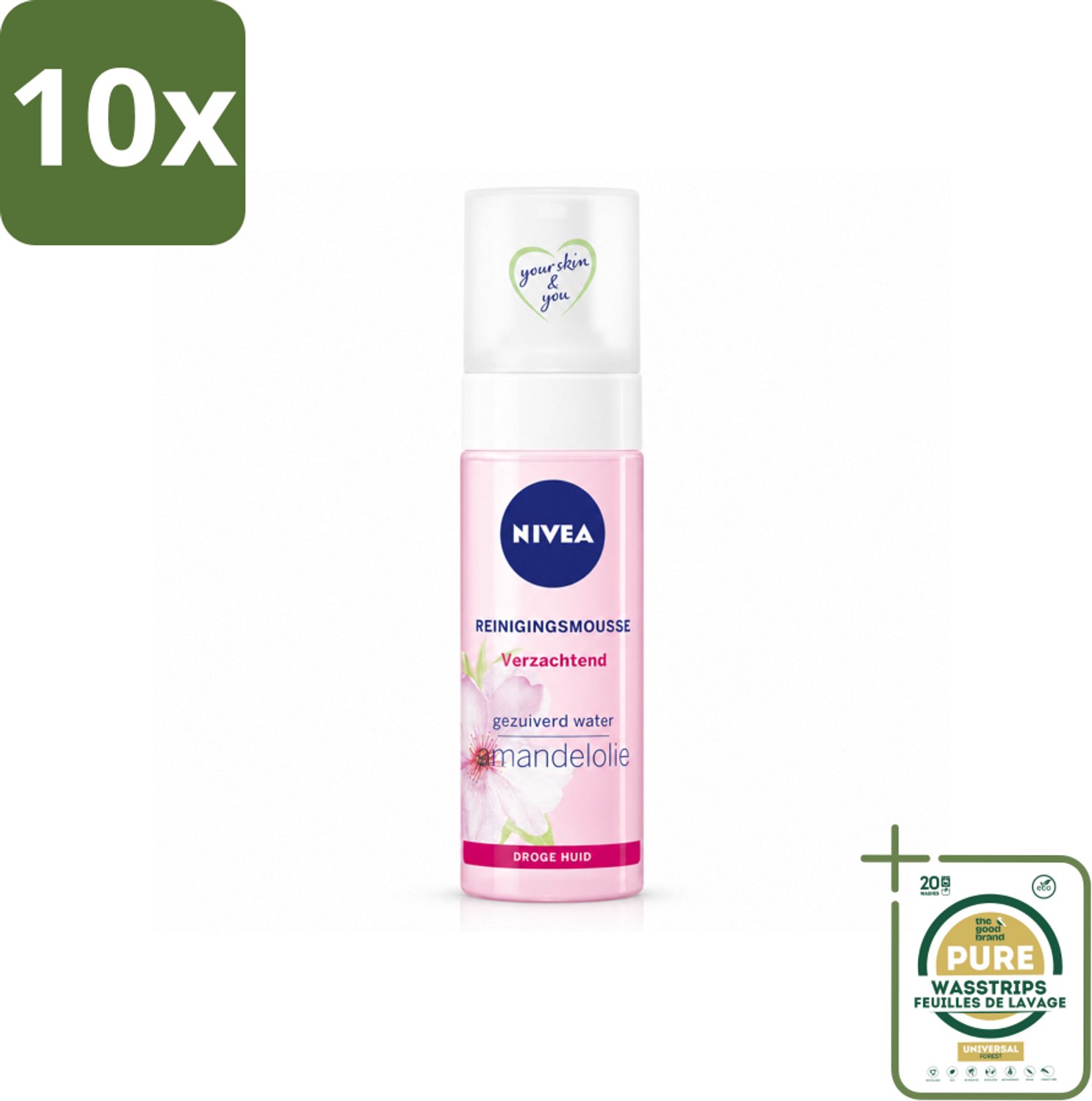 10 x NIVEA - Reinigingsmousse - Essentials Verzachtend - Voor droge & gevoelige huid - Met Amandelolie & Hydramine - 150 ml - Wasstrips - Gezichtsreiniger - Droge Huid - Gevoelige Huid - Verzorging - Amandelolie