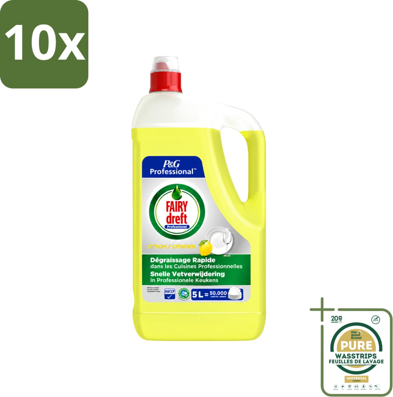 10 x Dreft - Afwasmiddel - Citroen - Professionele verpakking - 5 L - Wasstrips - Afwasmiddel Citroen - Afwasmiddel 5 L - Professioneel Afwasmiddel - Krachtig Afwasmiddel - Vet Verwijderen