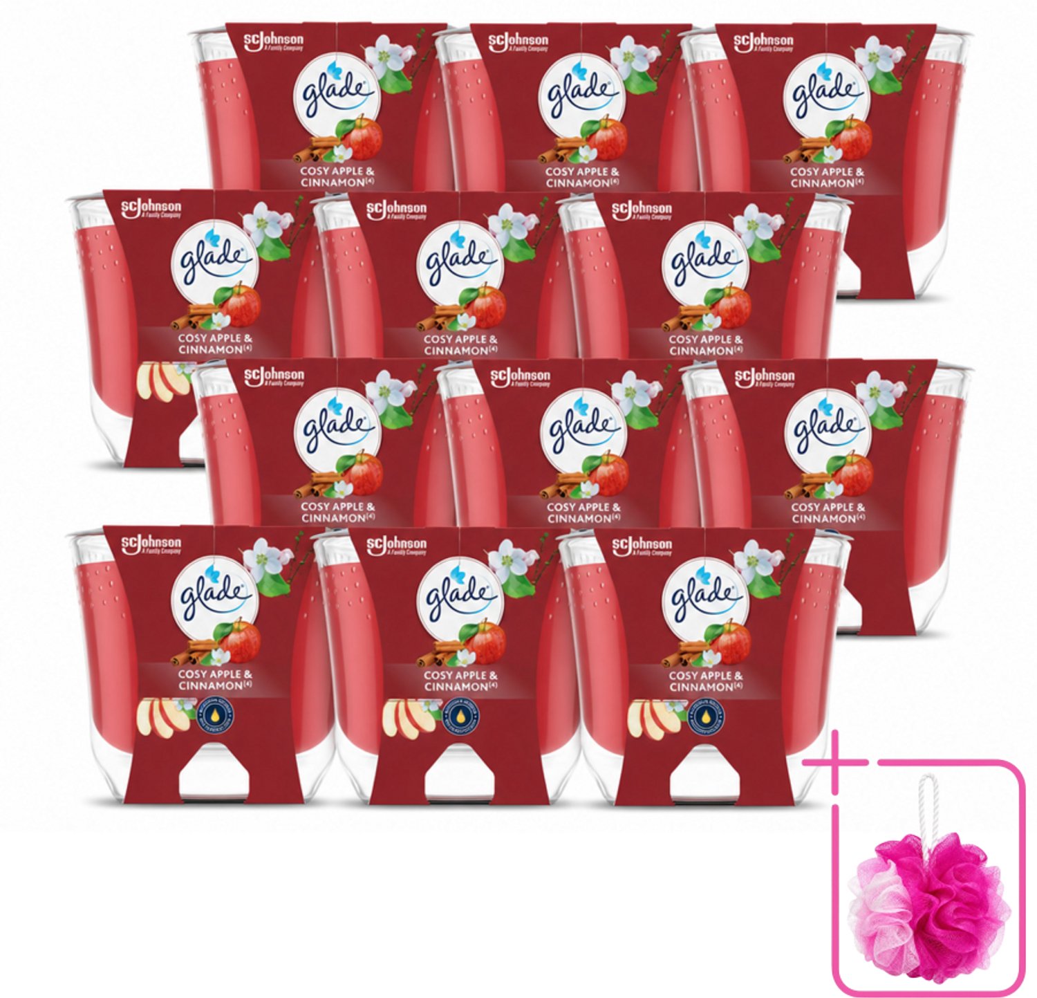 12 x Glade - Geurkaars Appel Kaneel - 100% Raapzaadwas - 204 g - Bulkverpakking - Geurkaars - Douchemop - Warme geur