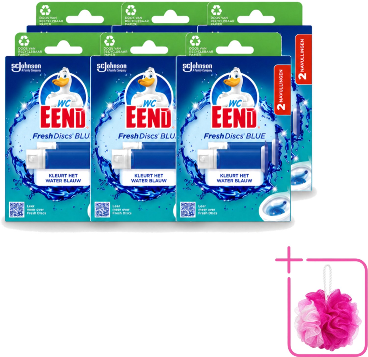 6 x WC Eend - Fresh Discs Coloring Blue - Duo Navulling - Kleurt Water Blauw & Verfrist - 72 ml - Bulkverpakking - Toiletgel - Douchemop - Toiletverzorging