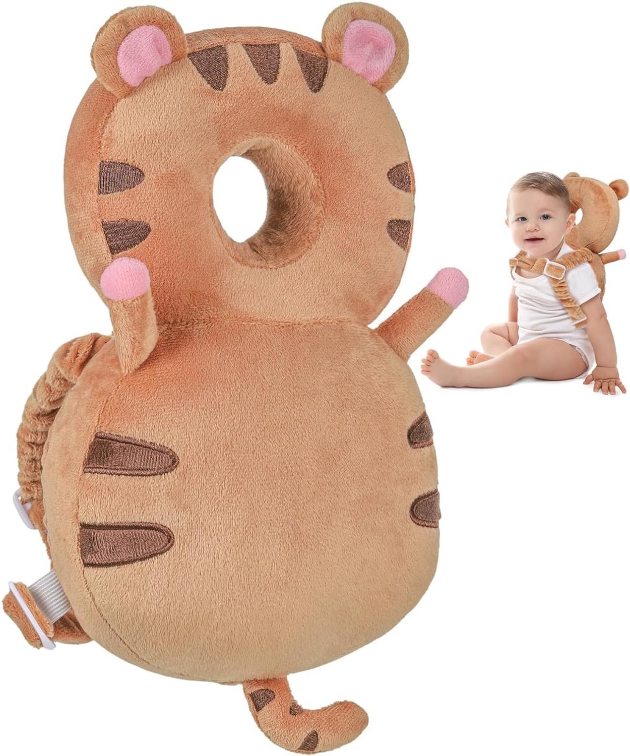 Hoofdbeschermer, Verstelbare Baby Hoofdbescherming Veiligheidspad Rugzak, Beschermingspads voor Baby Leren Lopen Kruipen, Pluizige Tijger