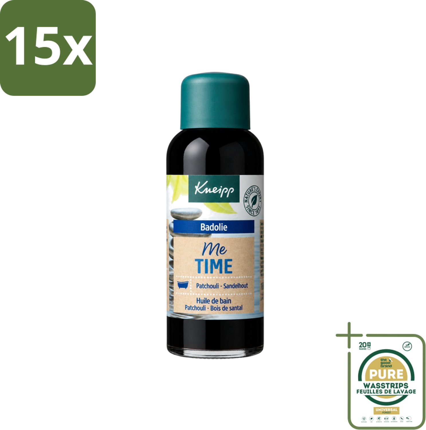 15 x Kneipp - Badolie - Me-Time - Patchouli & Sandelhout - 100 ml - Wasstrips - Badolie - Ontspanning - Selfcare - Patchouli - Sandelhout