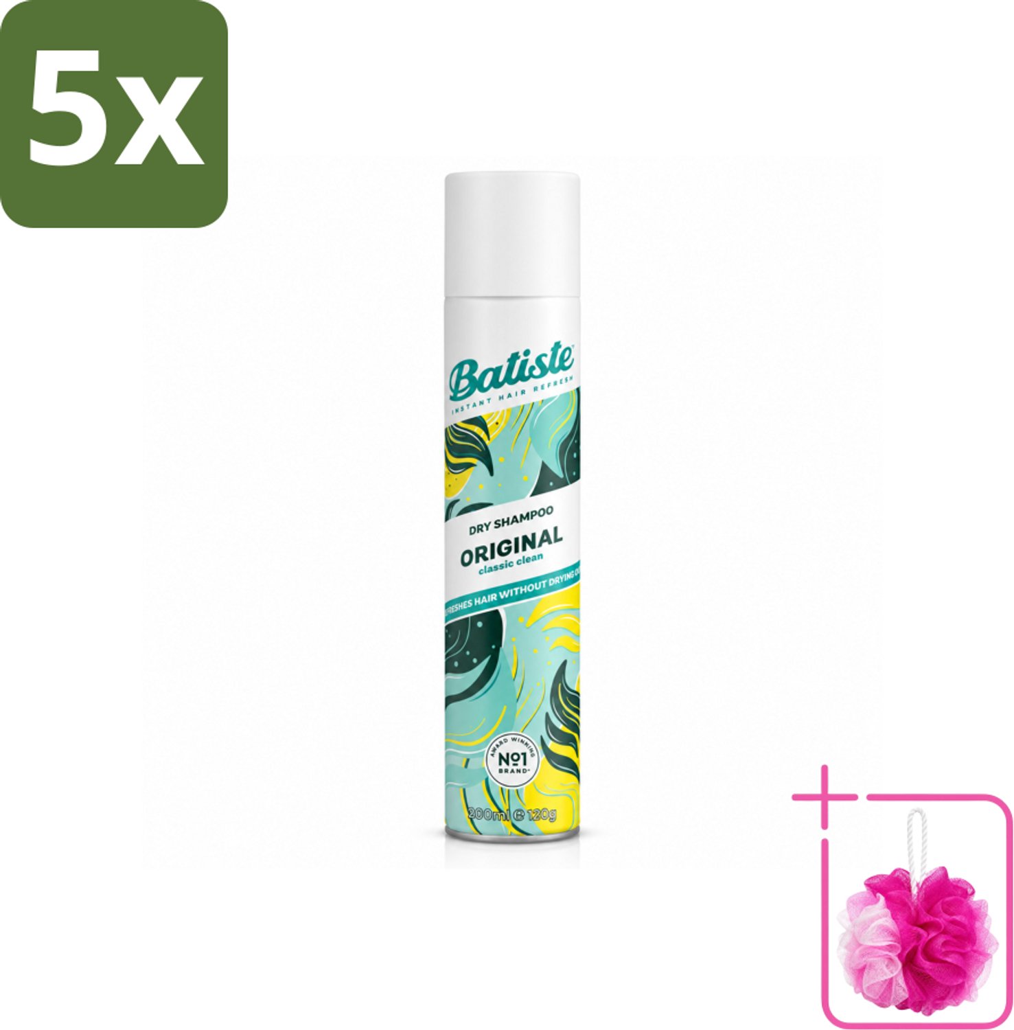 5 x Batiste - Original - Droogshampoo - Klassieke Frisse Geur - Geeft Volume en Textuur - 200ml - Bulkverpakking - Droogshampoo - Douchemop - Haarfris