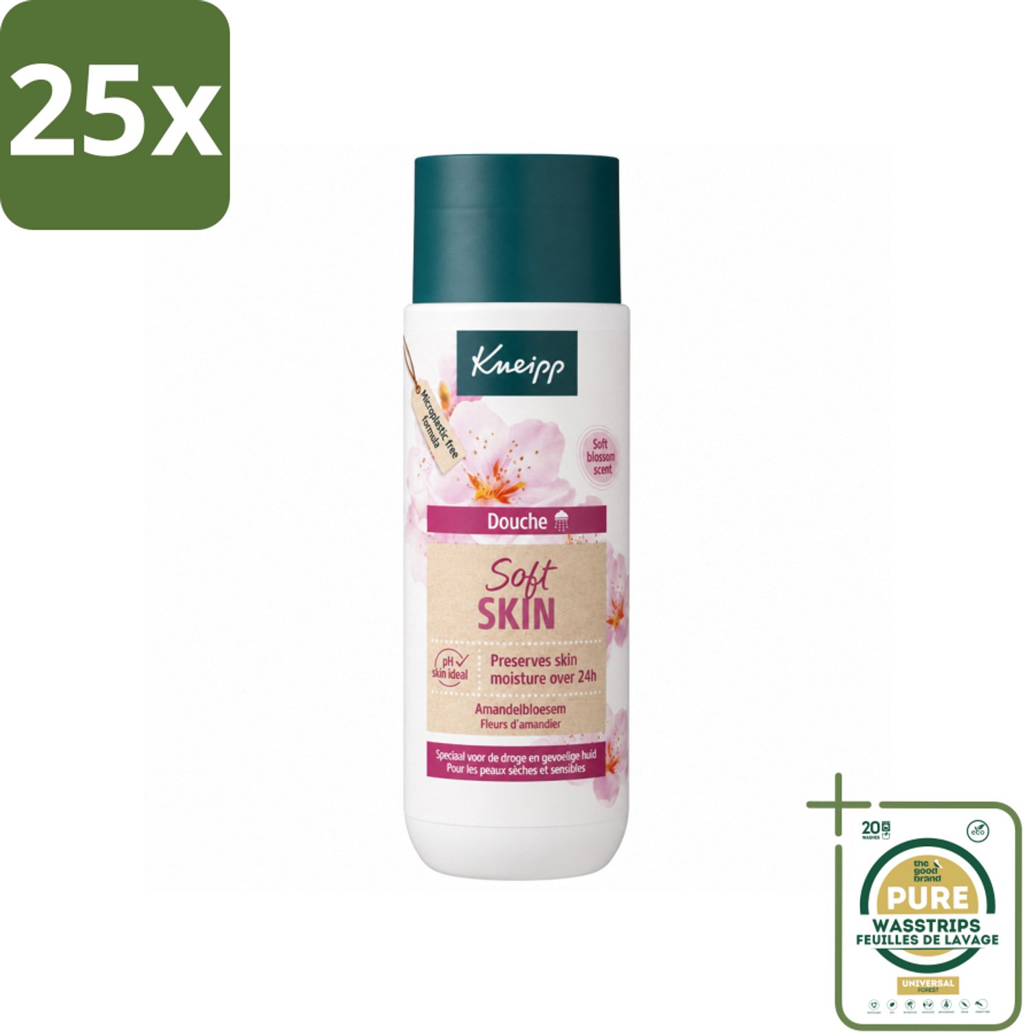 25 x Kneipp - Douchegel - Soft Skin - Amandelbloesem - 200 ml - Wasstrips - Douchegel - Huidverzorging - Droge Huid - Gevoelige Huid - Amandelolie