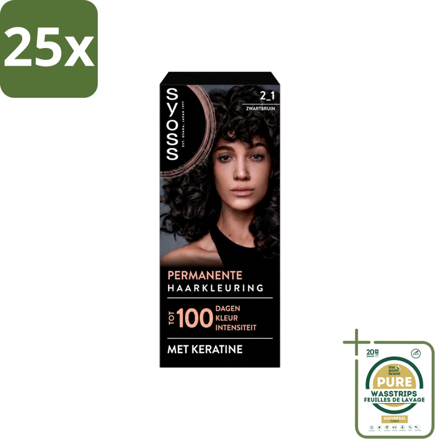 25 x SYOSS - Coloration 2-1 Zwartbruin - Haarverf - Grijsdekking - Vermindert Haarbreuk - Wasstrips - Haarverf - Permanente Haarkleuring - Grijsdekking - Keratine - Haarkleur