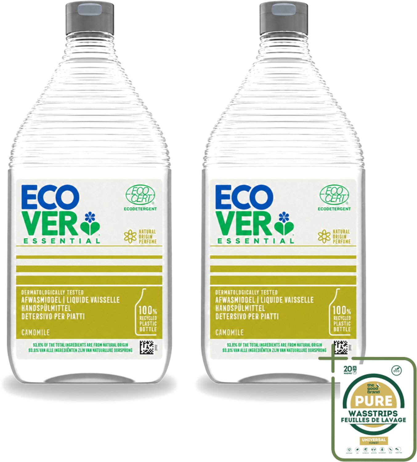 2 x Ecover - Afwasmiddel Essential - Kamille - 950 ml - Wasstrips - Afwasmiddel Kamille - Plantaardig Afwasmiddel - Ecologisch Afwasmiddel - Kamille Geur - Vet Verwijderen