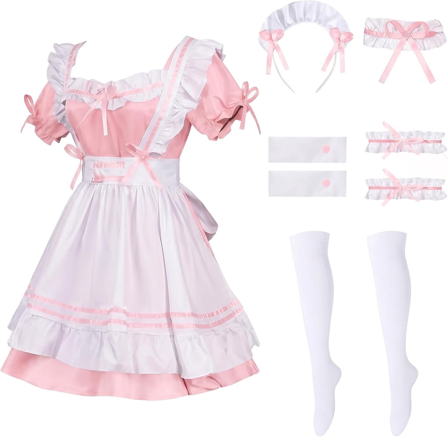 Anime Franse Dienstmeisjes Outfit Lolita Cosplay Kostuum met Haaraccessoires, Handschoenen en Sokken voor Halloween en Carnaval