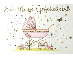 Luxe Wenskaart Geboorte Dochter - Wenskaarten - Geboortekaart - Meisje - Meid - Birth Girl - Naissance d'une fille - Geburt einer Tochter - Serie ZIZI Lulu - Artige - Kaart - 1 Stuks - In Folie - Gratis Verzonden - Hoge Afnamekortingen - 12x17cm