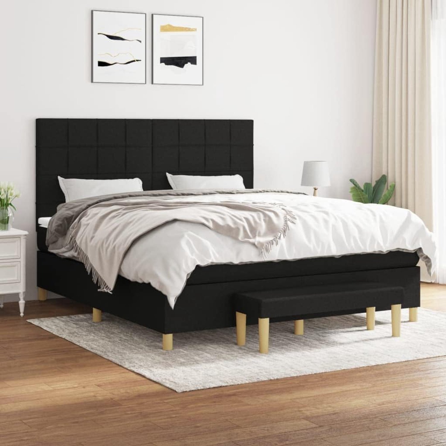 Stof Verstelbaar hoofdbord Boxspringbed Zwart 180x200 cm