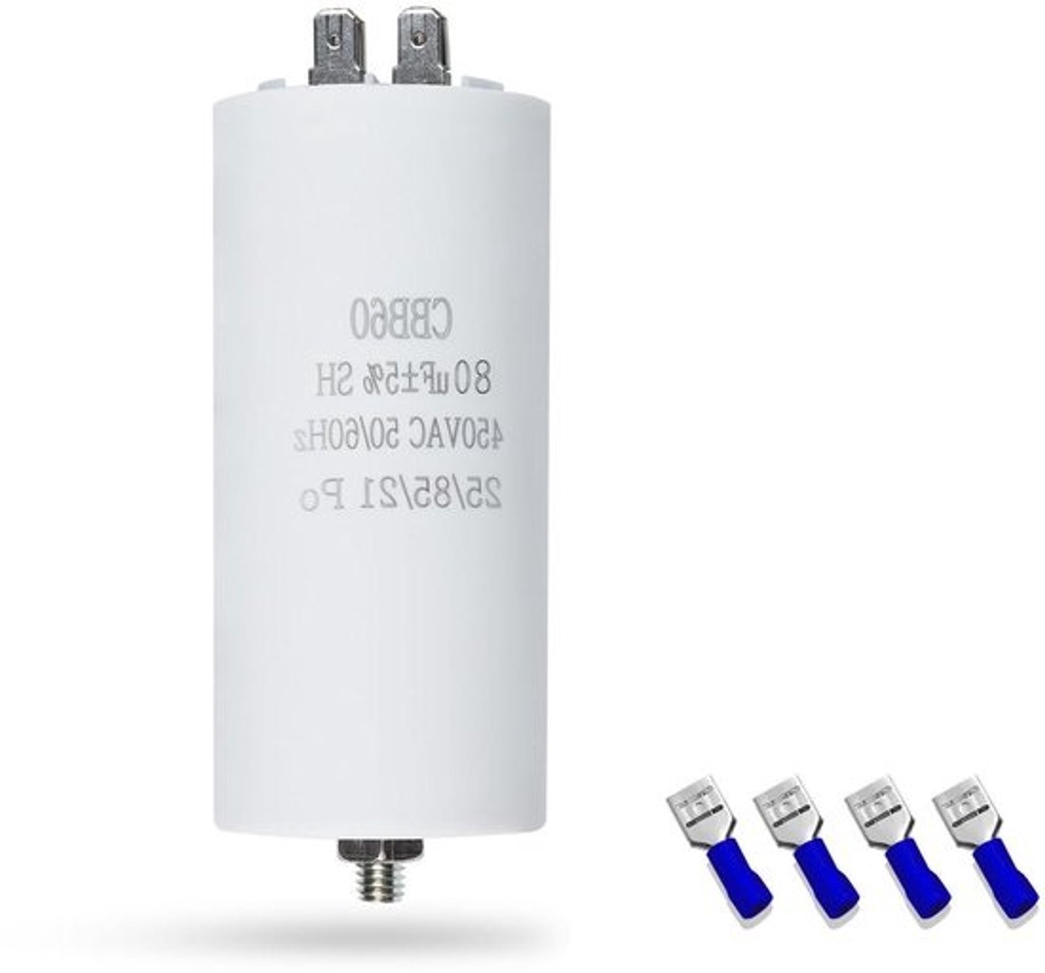 Motorcondensator CBB60 - Startcondensator voor motor - Motorstart - 450V AC 80µF - M8 bevestiging - Zwart