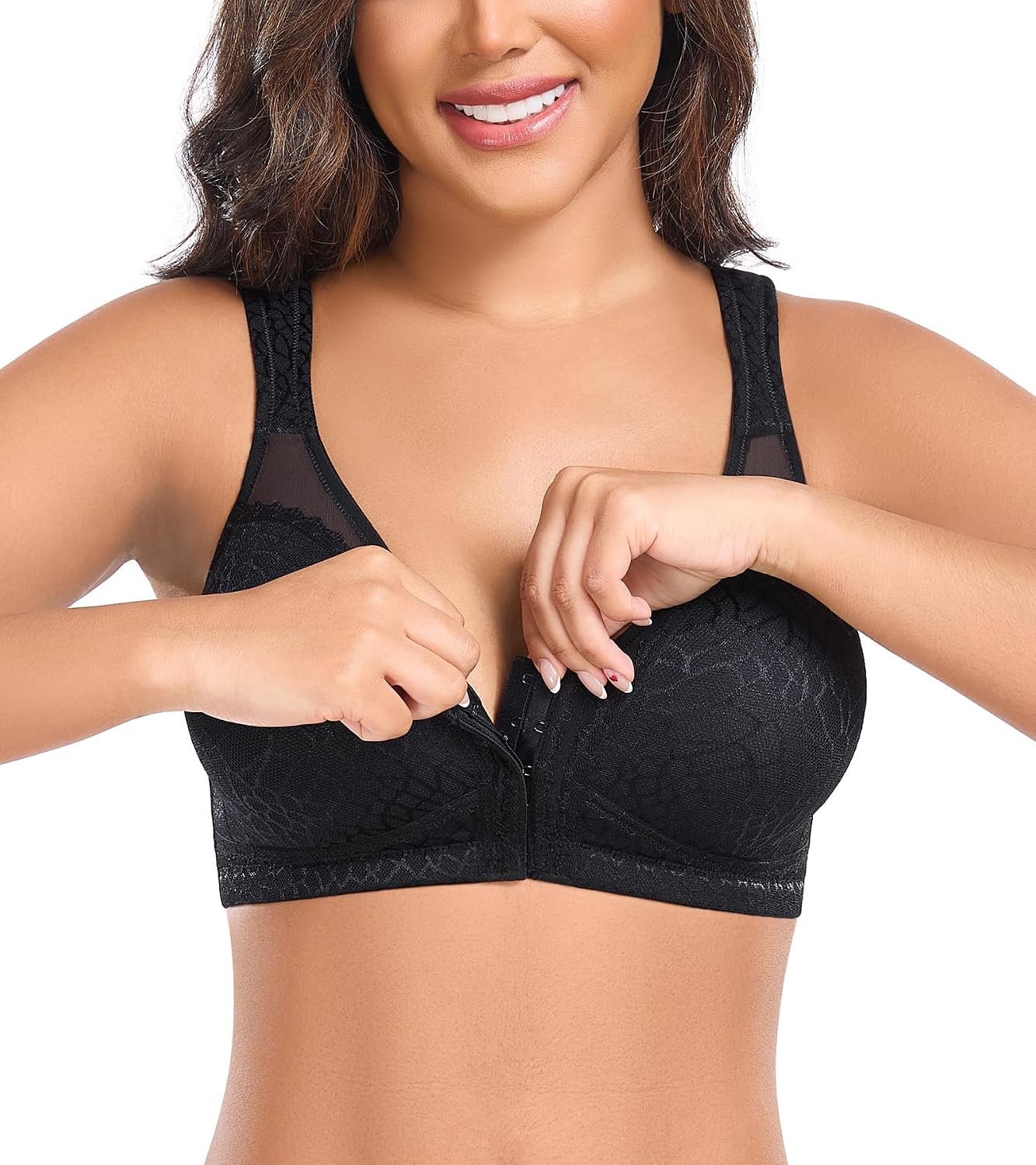 Beha voor dames, zonder beugel, voorzijde, afsluitbaar, grote borsten, grote maten, sterke ondersteuning, volledige cups, ongevoerd, X-rug, comfort, elasticiteit, strijkloos