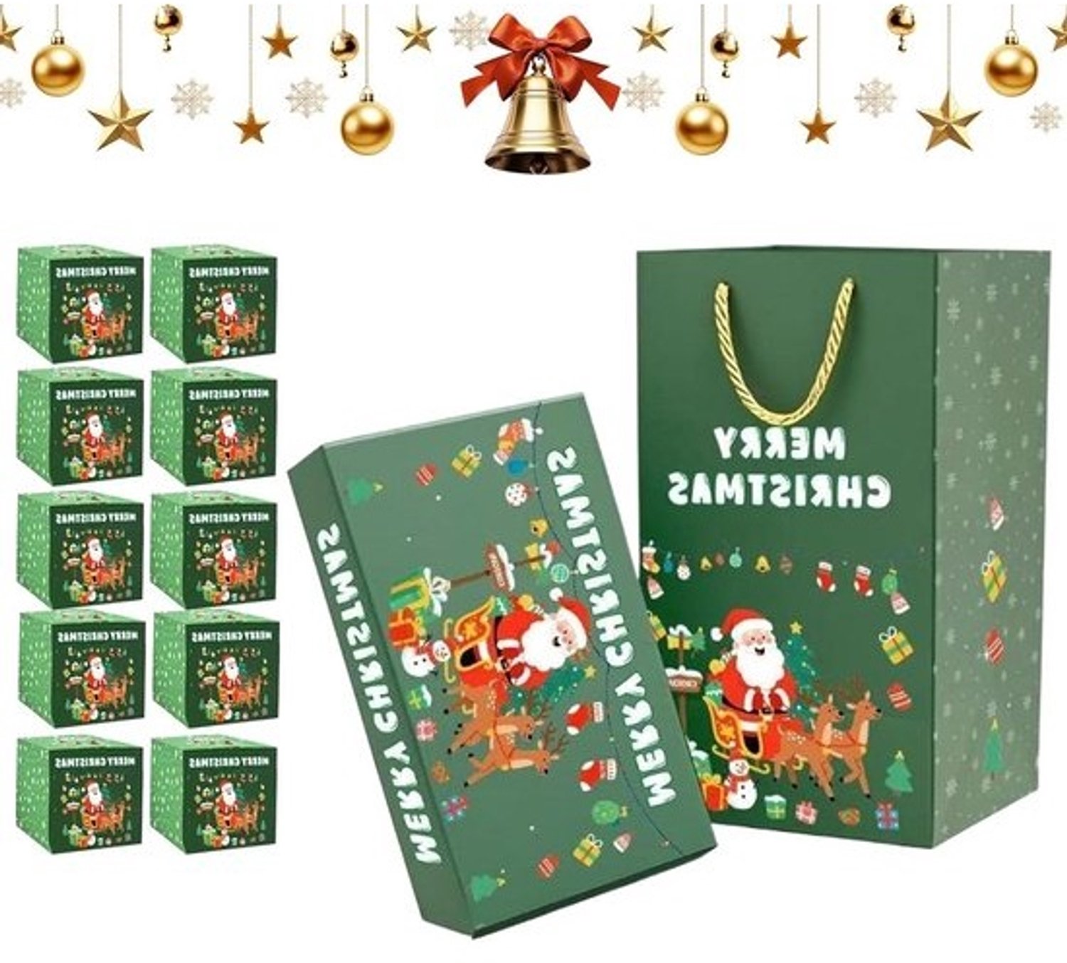 Kerstspaarpot - Stuiterende geldkoffer - Feestelijke cadeaupresentatie - Automatisch mechanisme - 21L x 13W x 9.3H cm - Groen