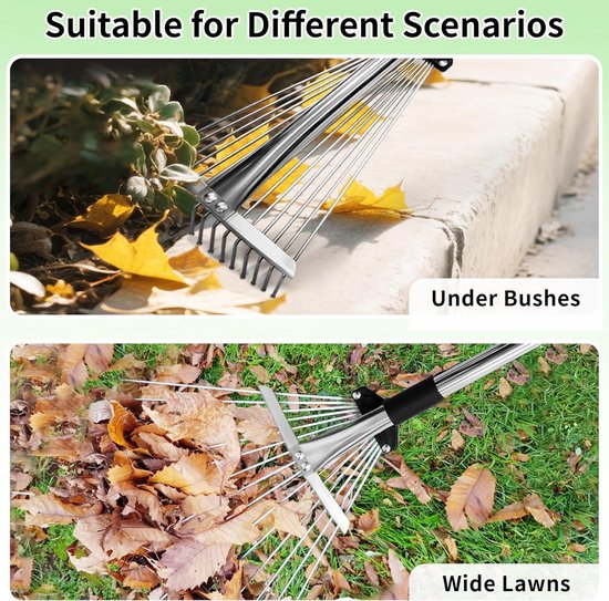 Tuinhark, 85-175 cm, bladbreker met uitbreidbare kop, 20-40 cm, 15 tanden voor gazon en tuinreiniging — afbeelding 4