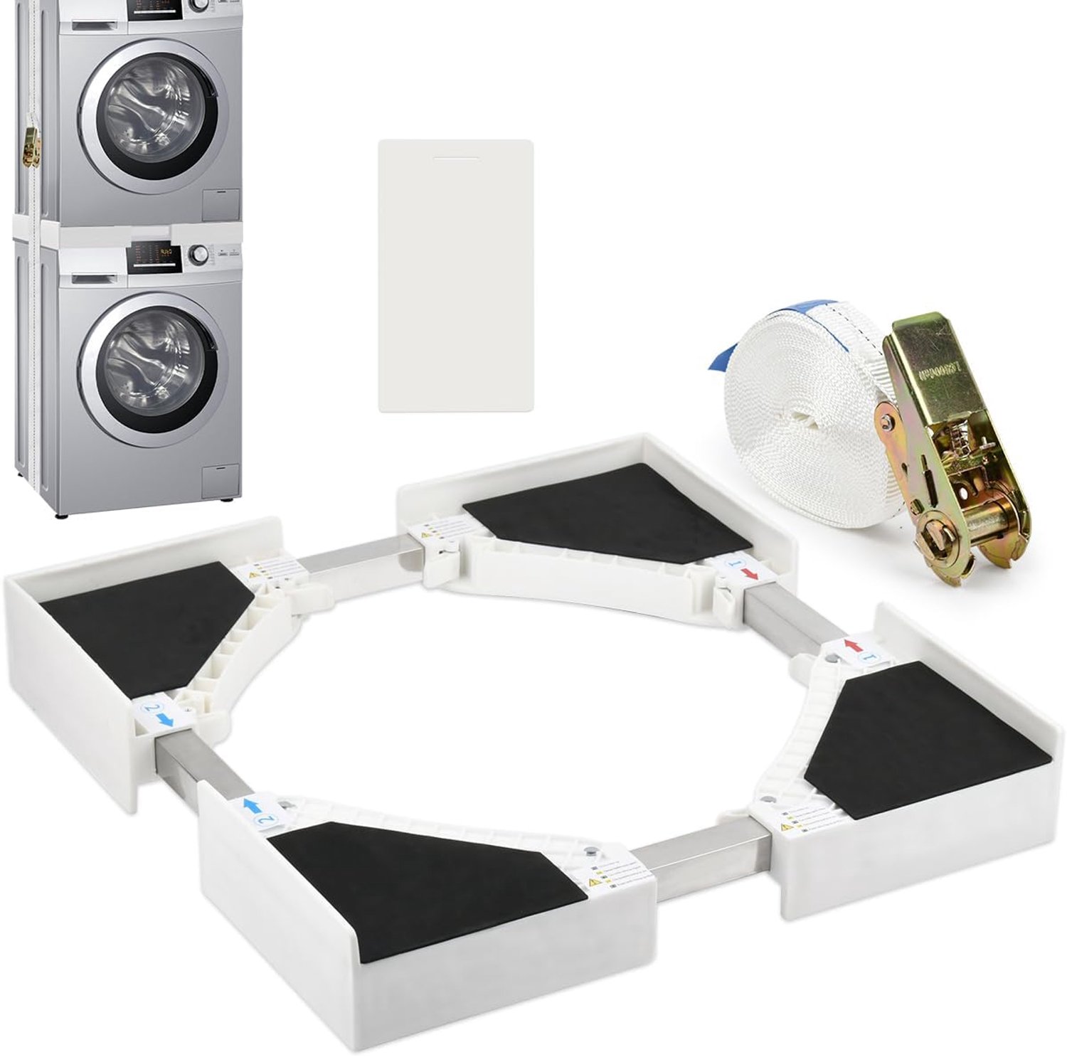 Wasdroger, Overlayset voor wasmachine, droger, met versterkte ratelriem, overlayset, wasdroger, universeel, verstelbaar frame 50 tot 70 cm, wit