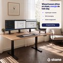Stane zit-sta bureau met eiken blad, 4 geheugenstanden, stille motor en kabelgoot, belastbaar tot 80 kg.